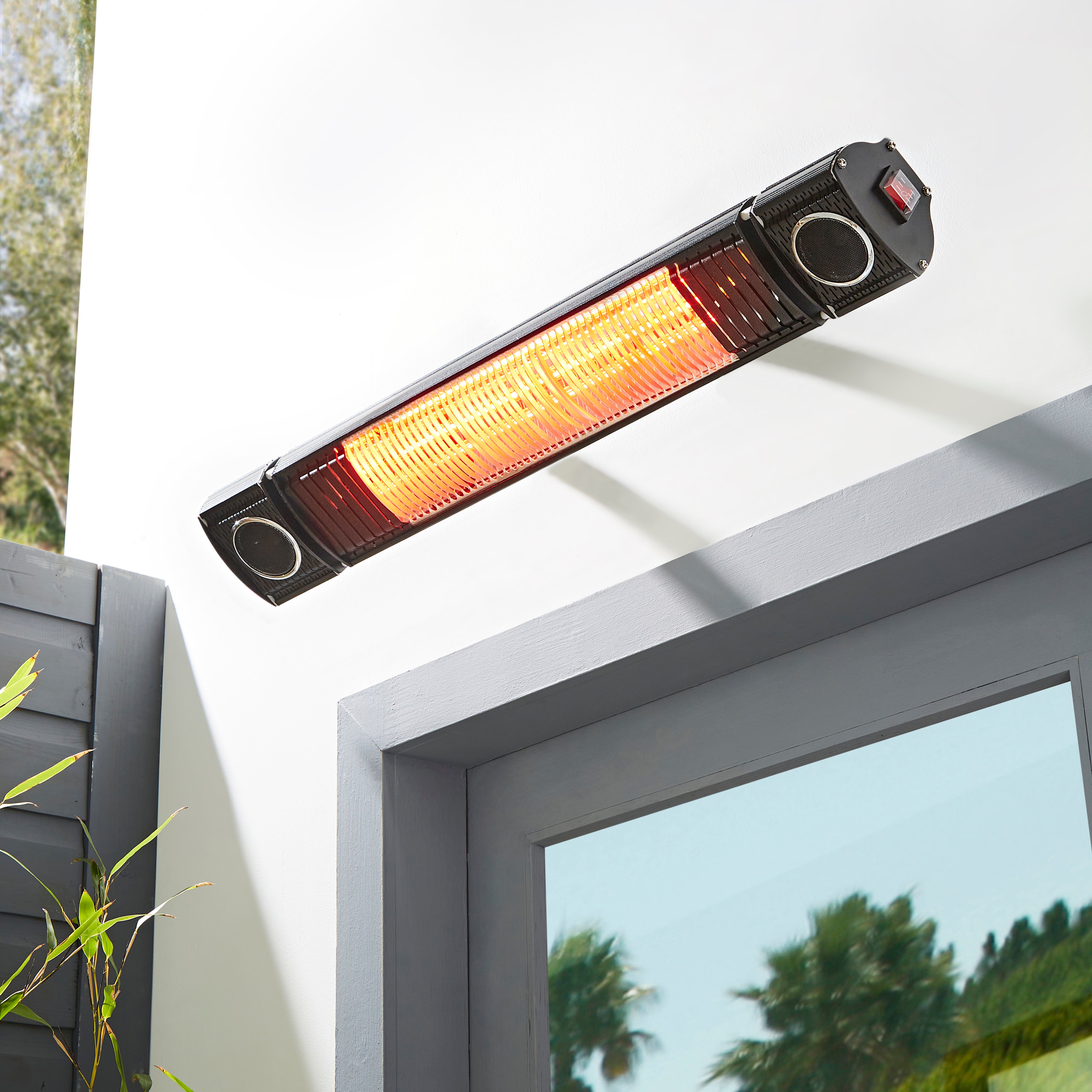 Flint Outdoor Wall Mounted Heater With Bluetooth Speaker Remote Control Black