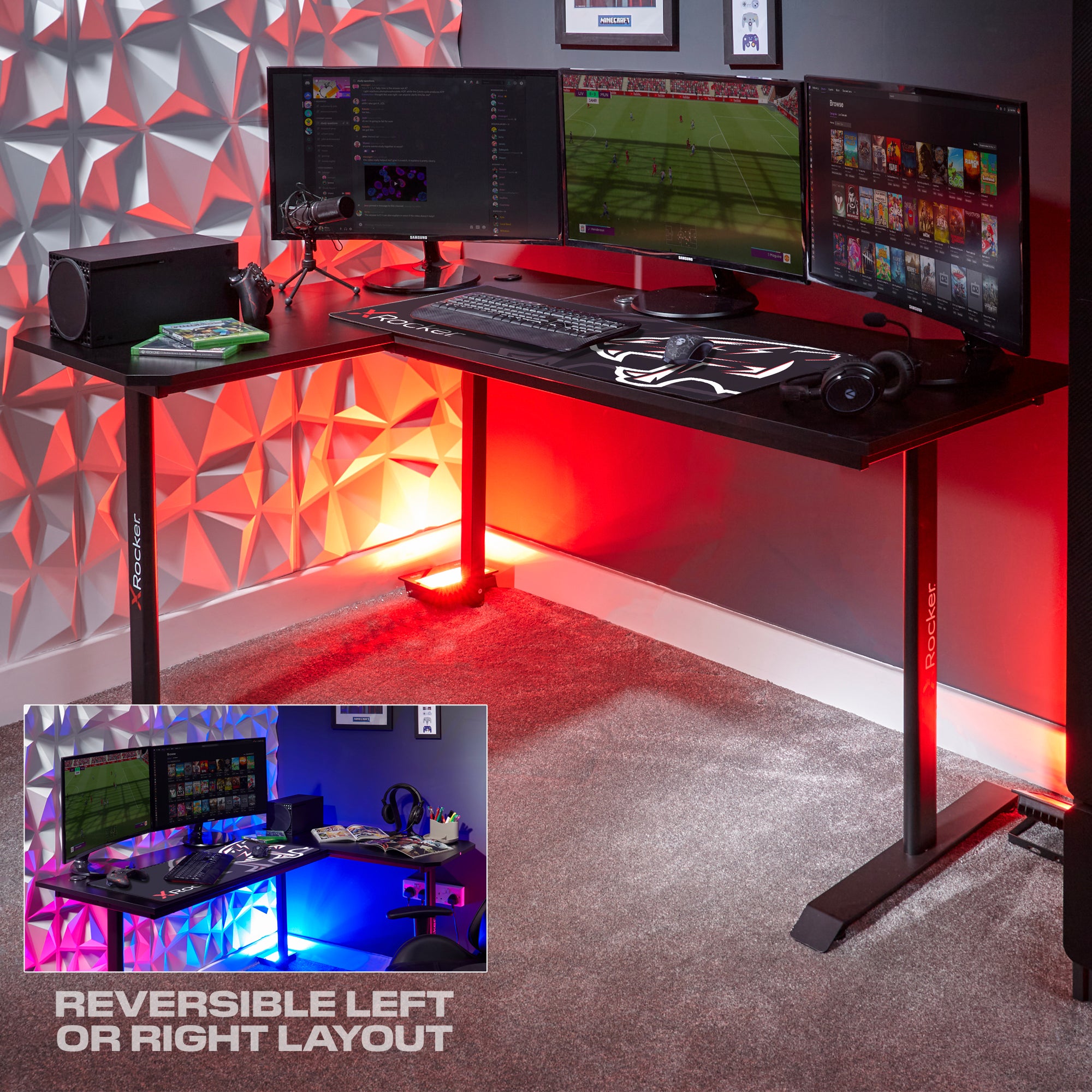 X Rocker Panther XL Reversible Corner Gaming Desk 