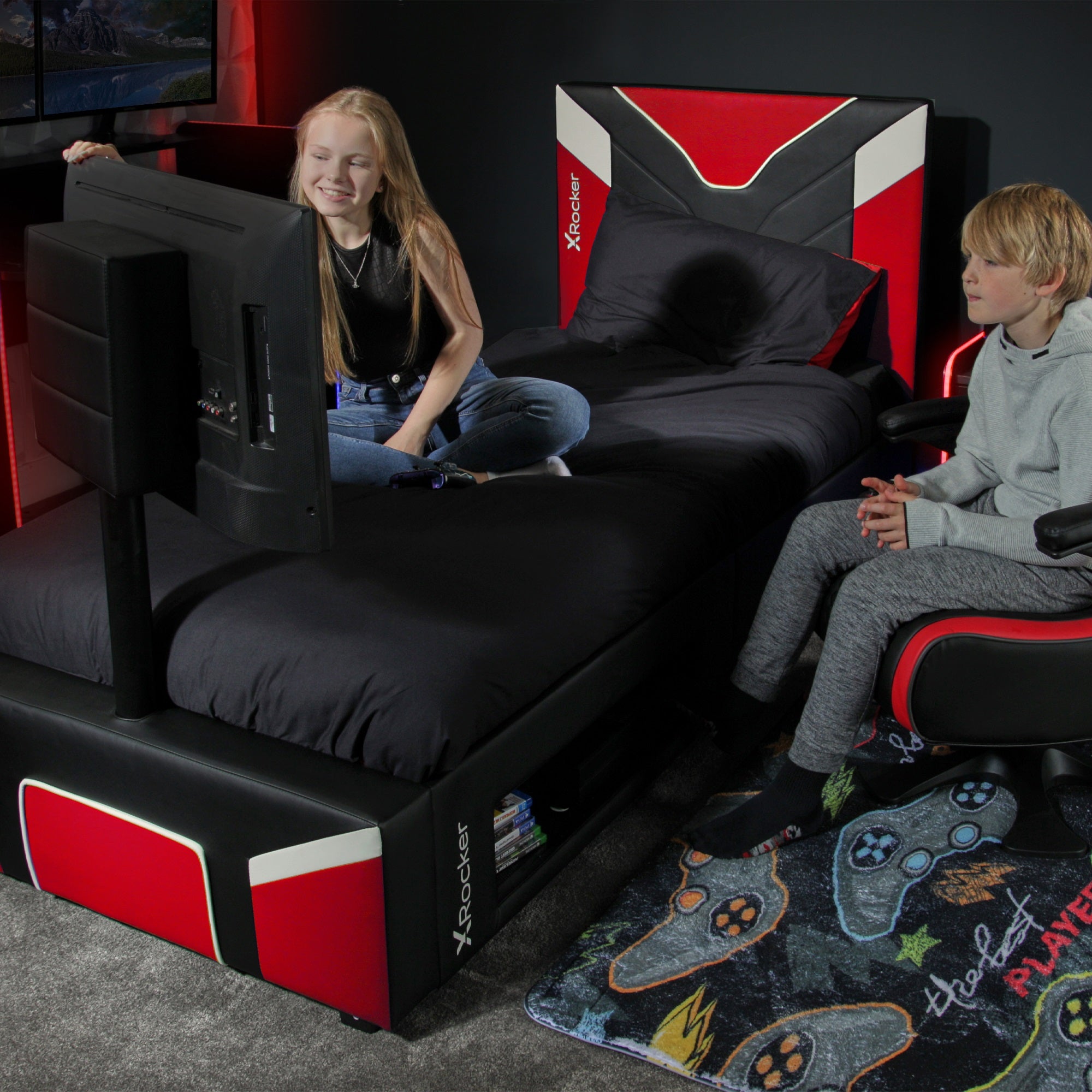 X Rocker Cerberus Twist Tv Single Gaming Bed Red