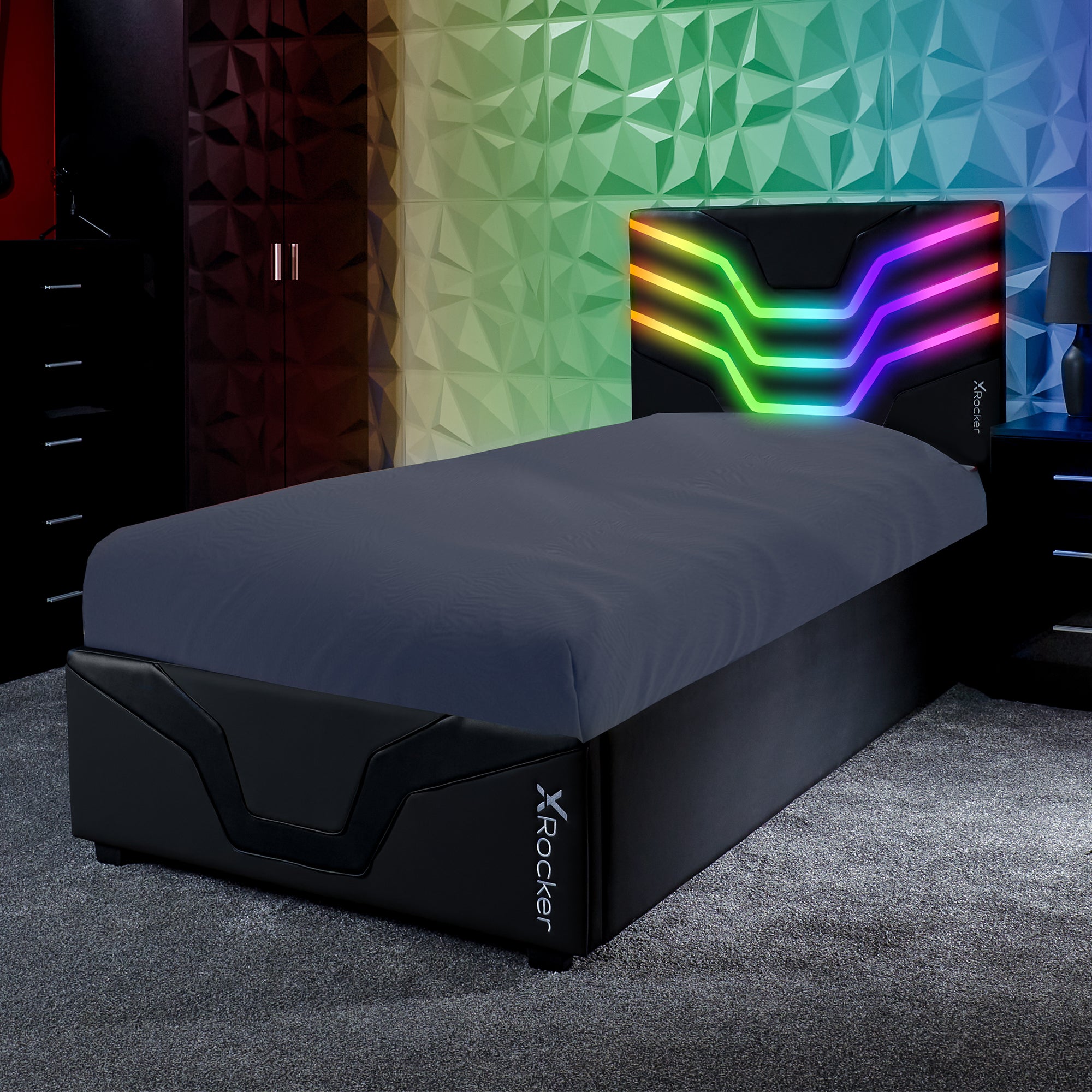 X Rocker Cosmos RGB Single Gaming Ottoman Bed In Box with Neo Motion LED