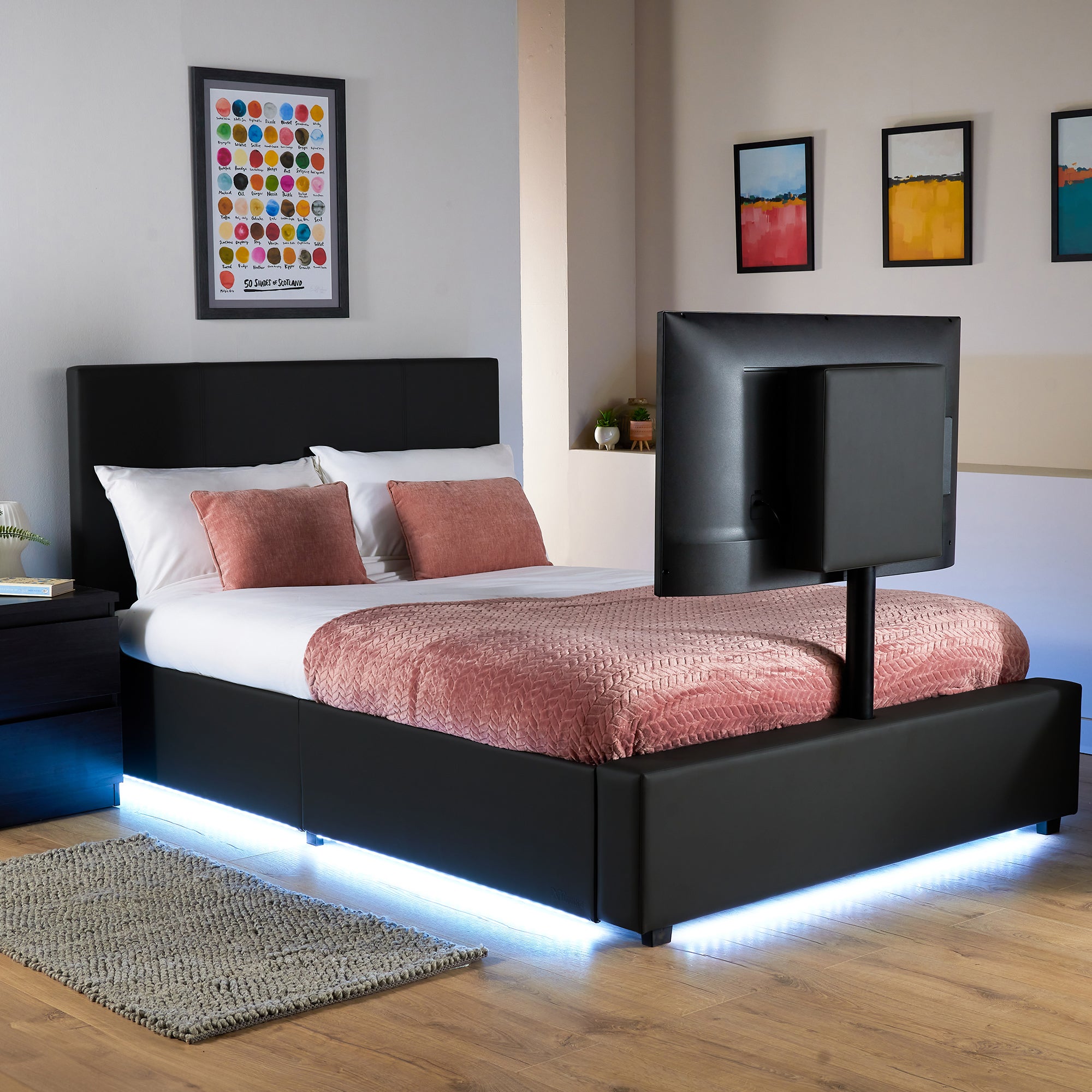 Xr Living Ava Tv Bed With Led Lights And Tv Mount Black