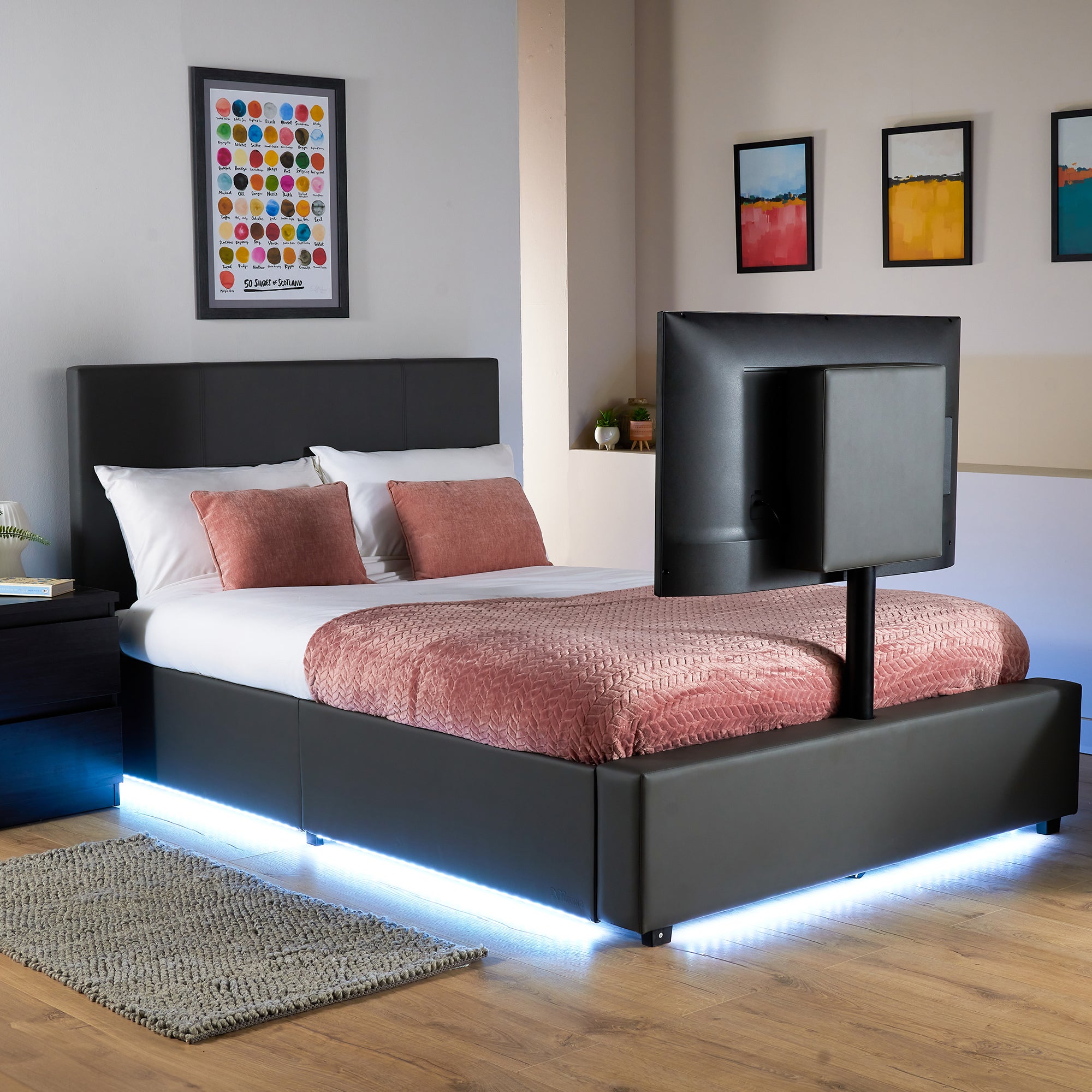 XR Living Ava TV Bed with LED Lights and TV Mount