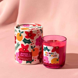 Raspberry Blossom Orange & Star Anise Pink Glass Candle