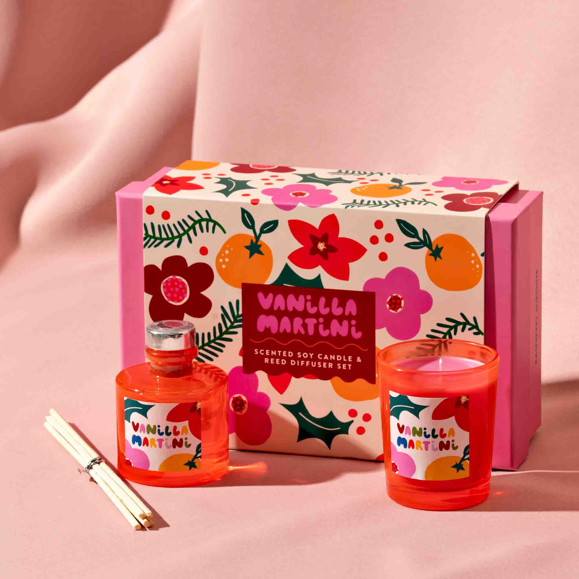 Raspberry Blossom Vanilla Martini Candle and Diffuser Set
