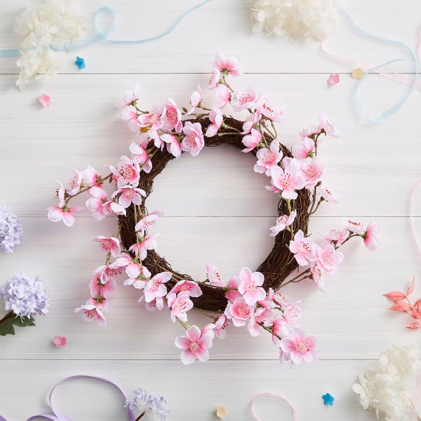 Artificial Pink Blossom Wreath image 1 of 3