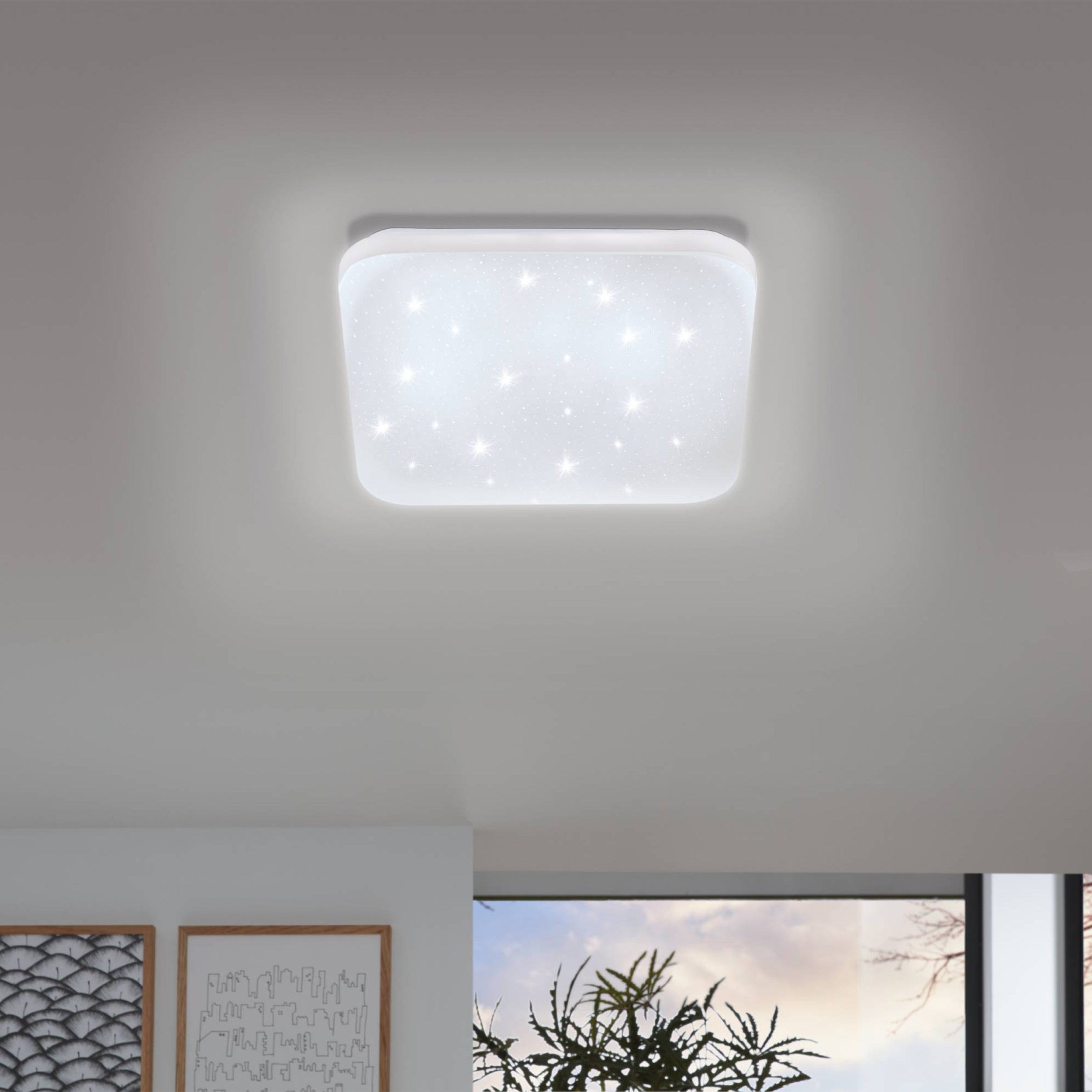 Eglo Frania S 33cm Led Square Crystal Effect Wall And Ceiling Light White