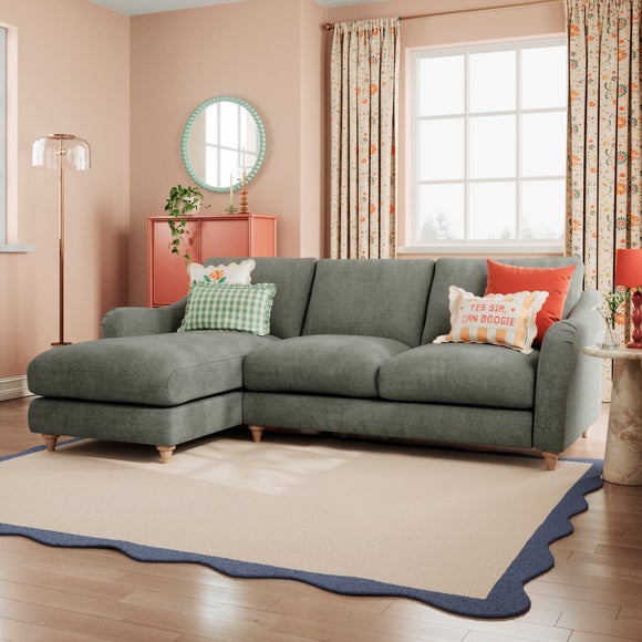 Hattie Tonal Plush Chenille Corner Chaise Sofa Tonal Plush Chenille Grey