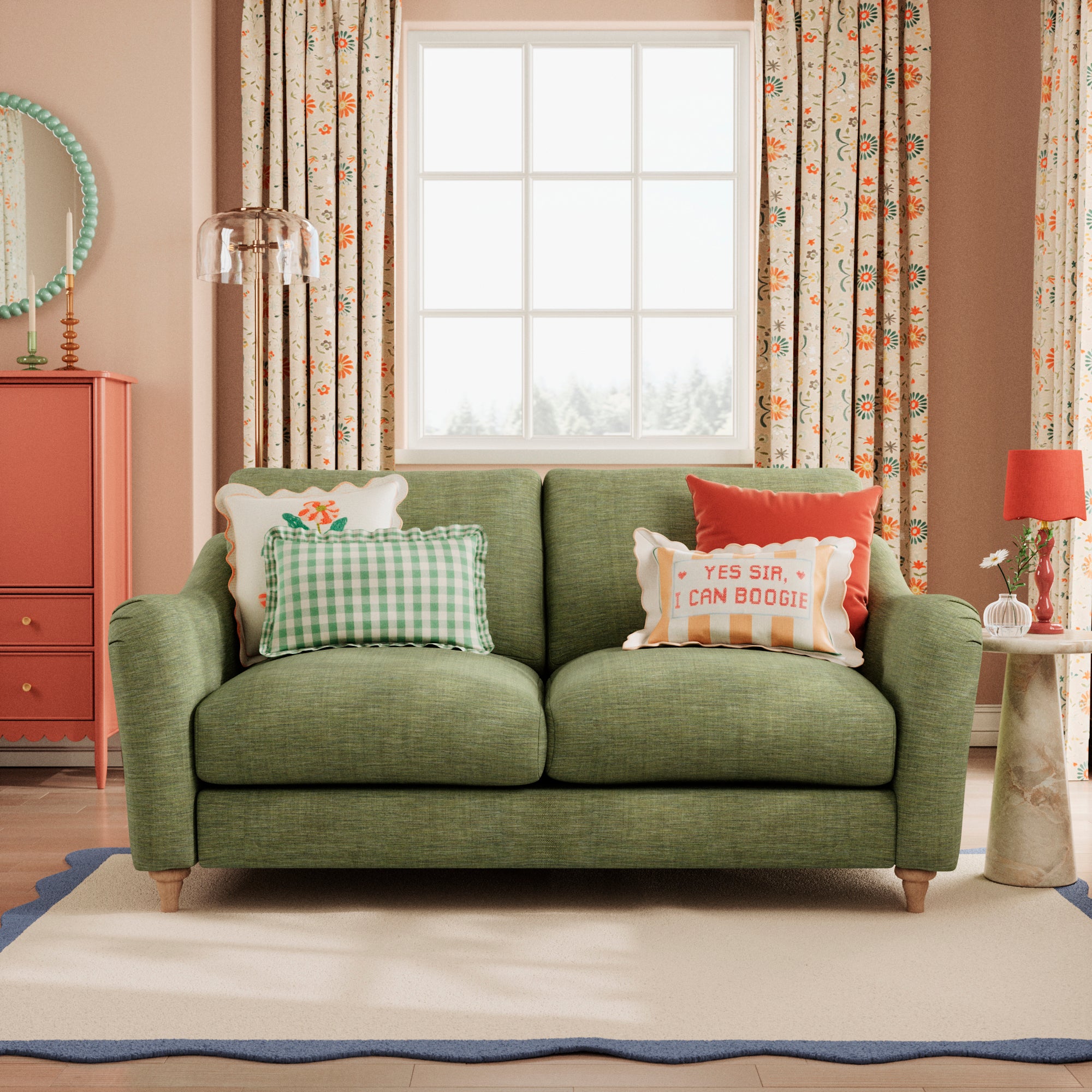 Hattie Slub Faux Linen 2 Seater Sofa Slub Faux Linen Green