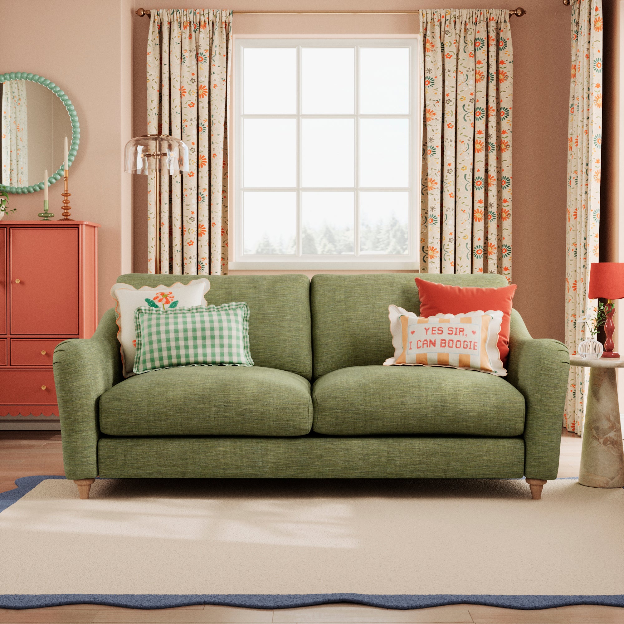 Hattie Slub Faux Linen 3 Seater Sofa Slub Faux Linen Green