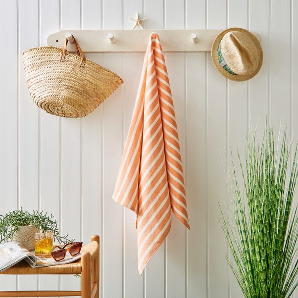 Coral Sand Stripe Cotton Printed Beach Towel image 1 of 3