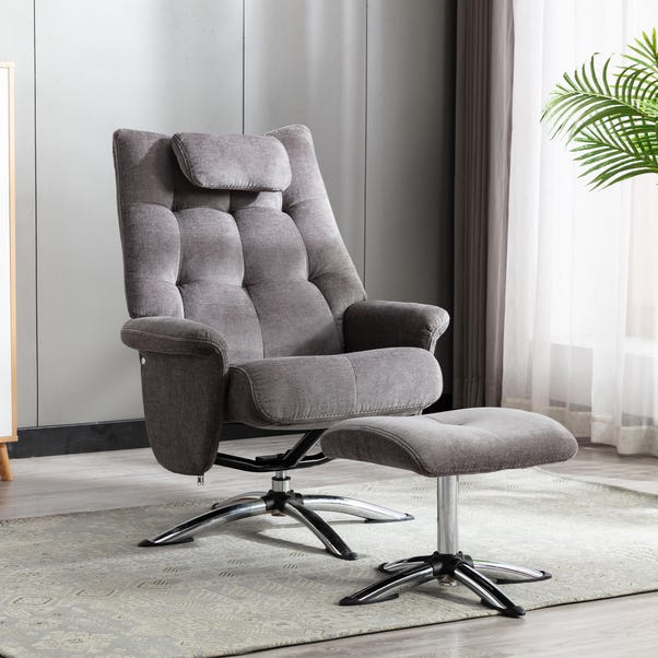 Orson Chenille Reclining Swivel Chair with Footstool image 1 of 3