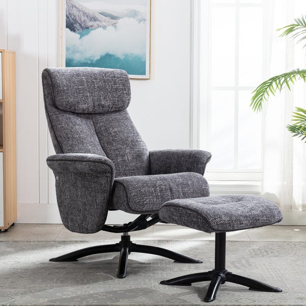 Taylor Chenille Reclining Swivel Chair with Footstool image 1 of 4