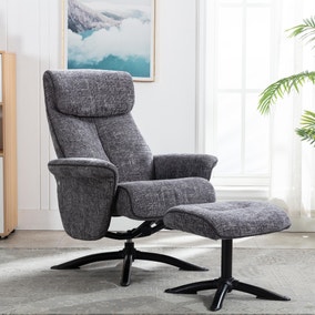 Taylor Chenille Reclining Swivel Chair with Footstool