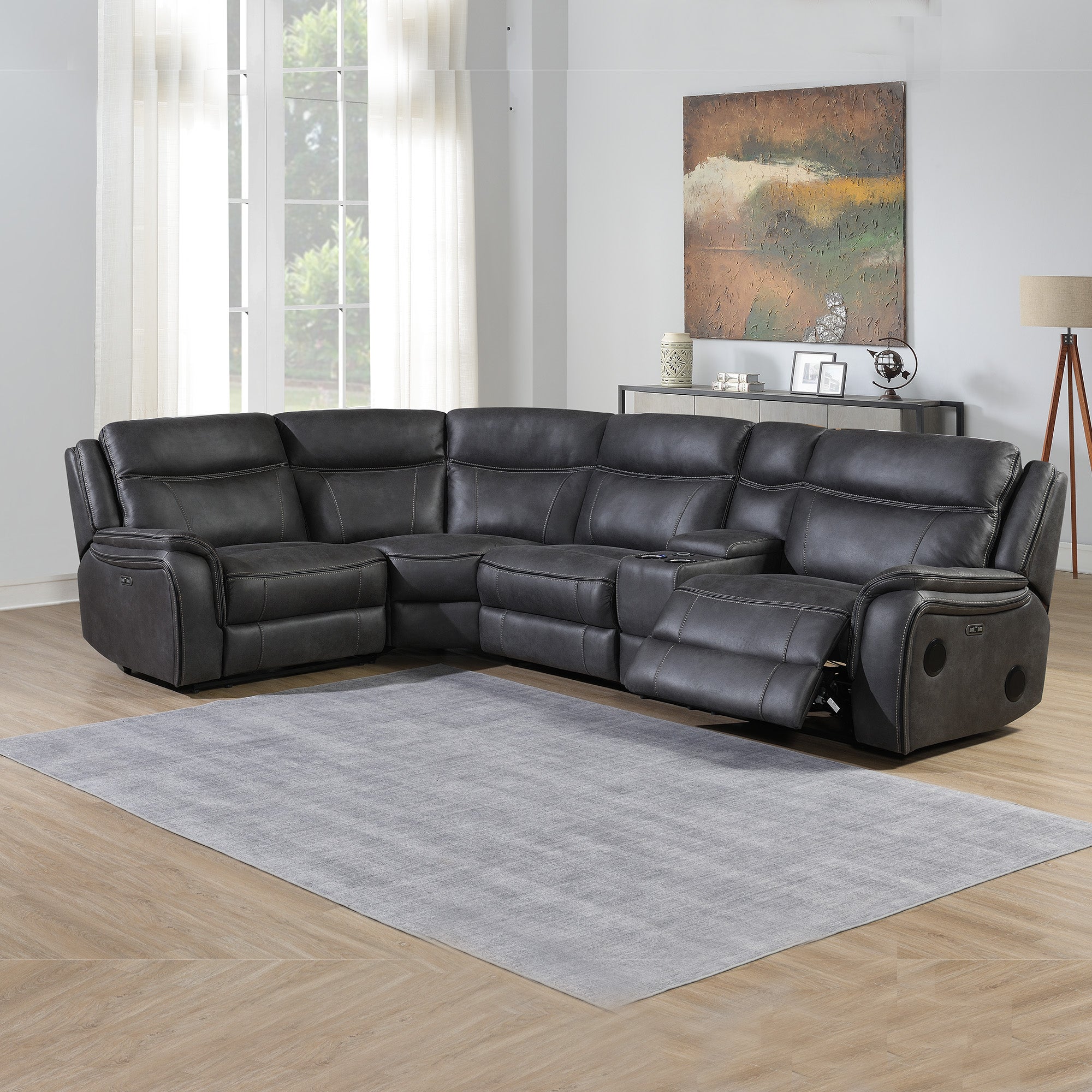 Phoenix 2 Seater Electric Reclining Sofa With Integrated Wireless Charger And Speakers Slate