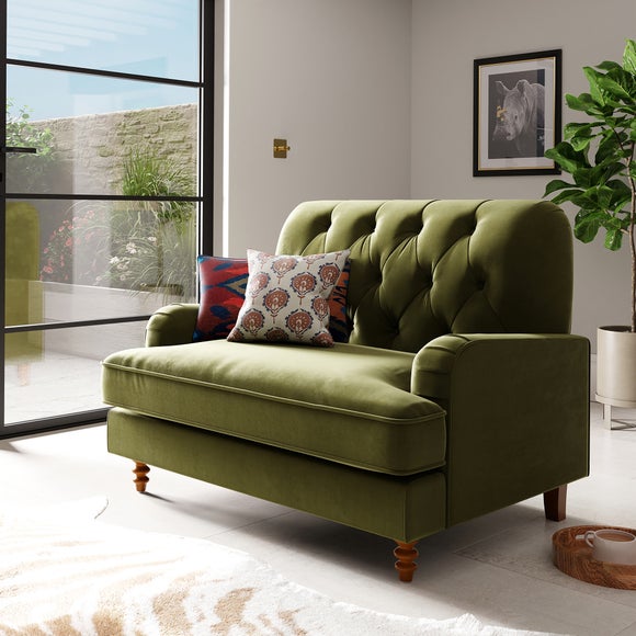 Click to view product details and reviews for Beatrice Buttoned Velvet Snuggle Chair.