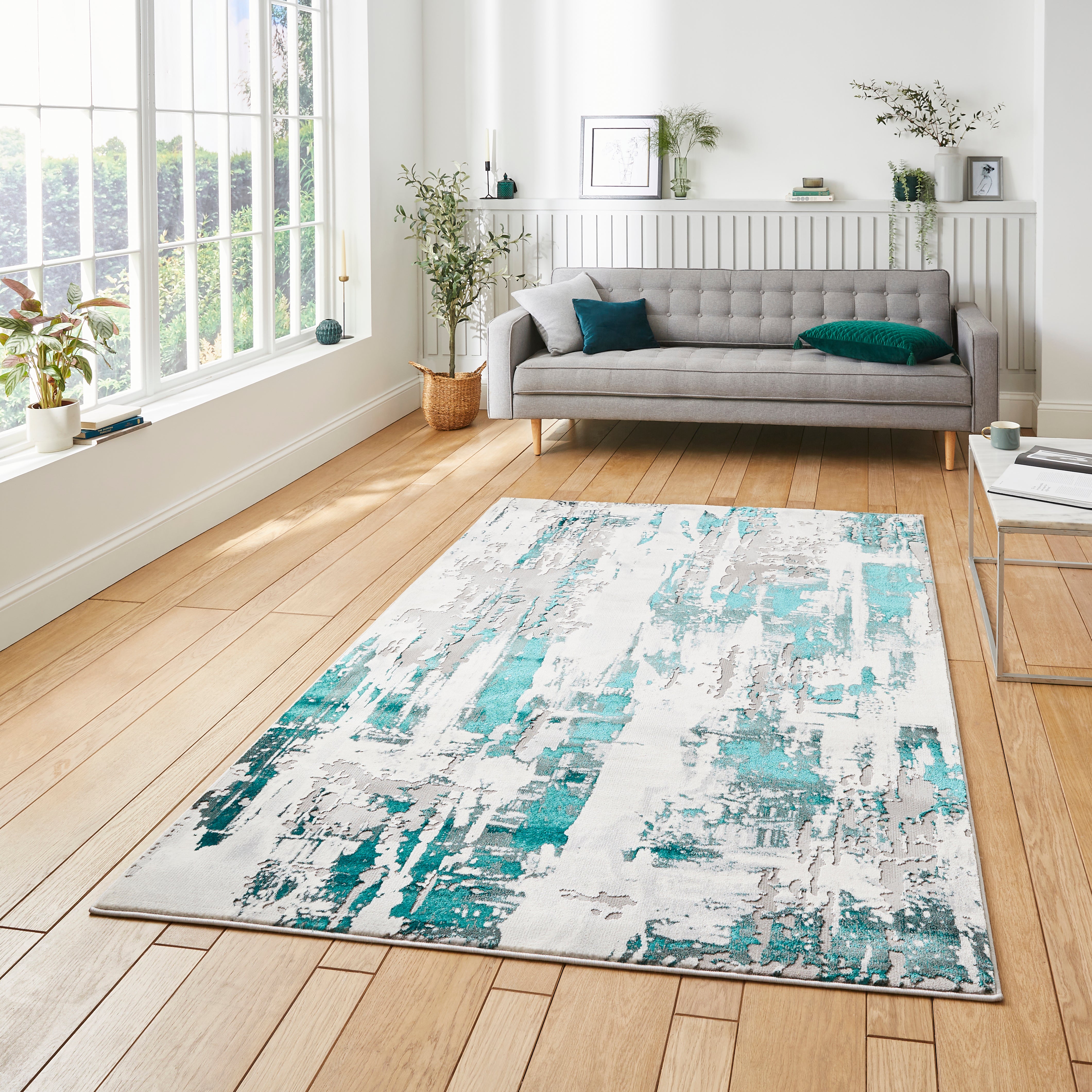 Apollo Marble Effect Washable Rug Green