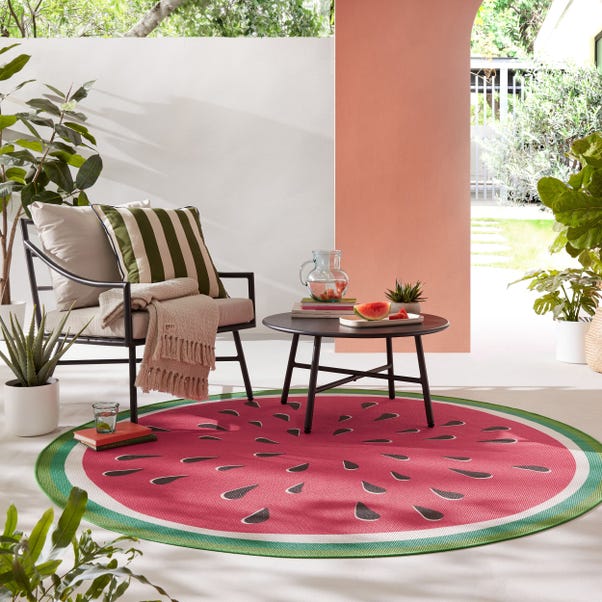 Watermelon Recycled Round Indoor Outdoor Rug image 1 of 4