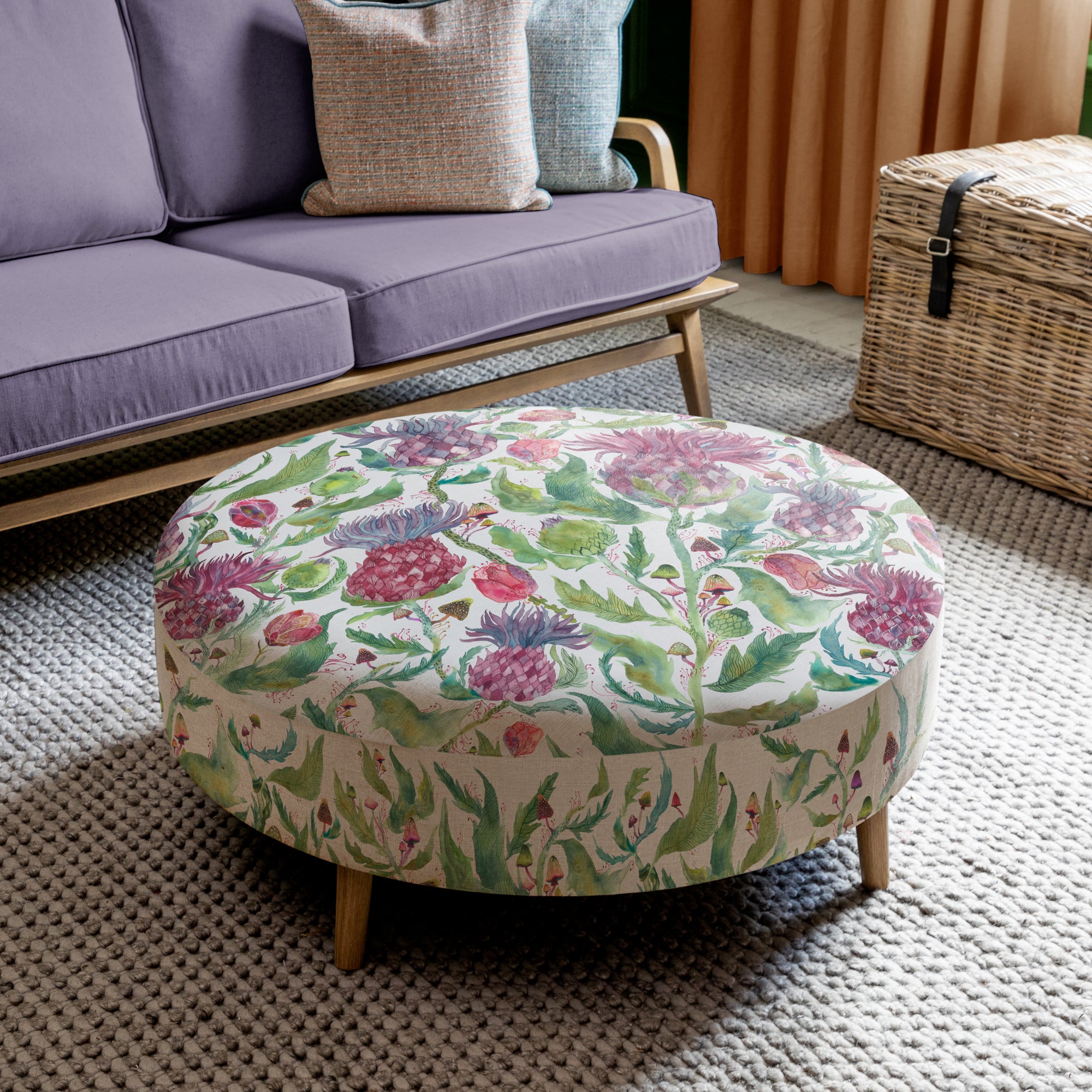 Petra Fabric Footstool Pinkgreen