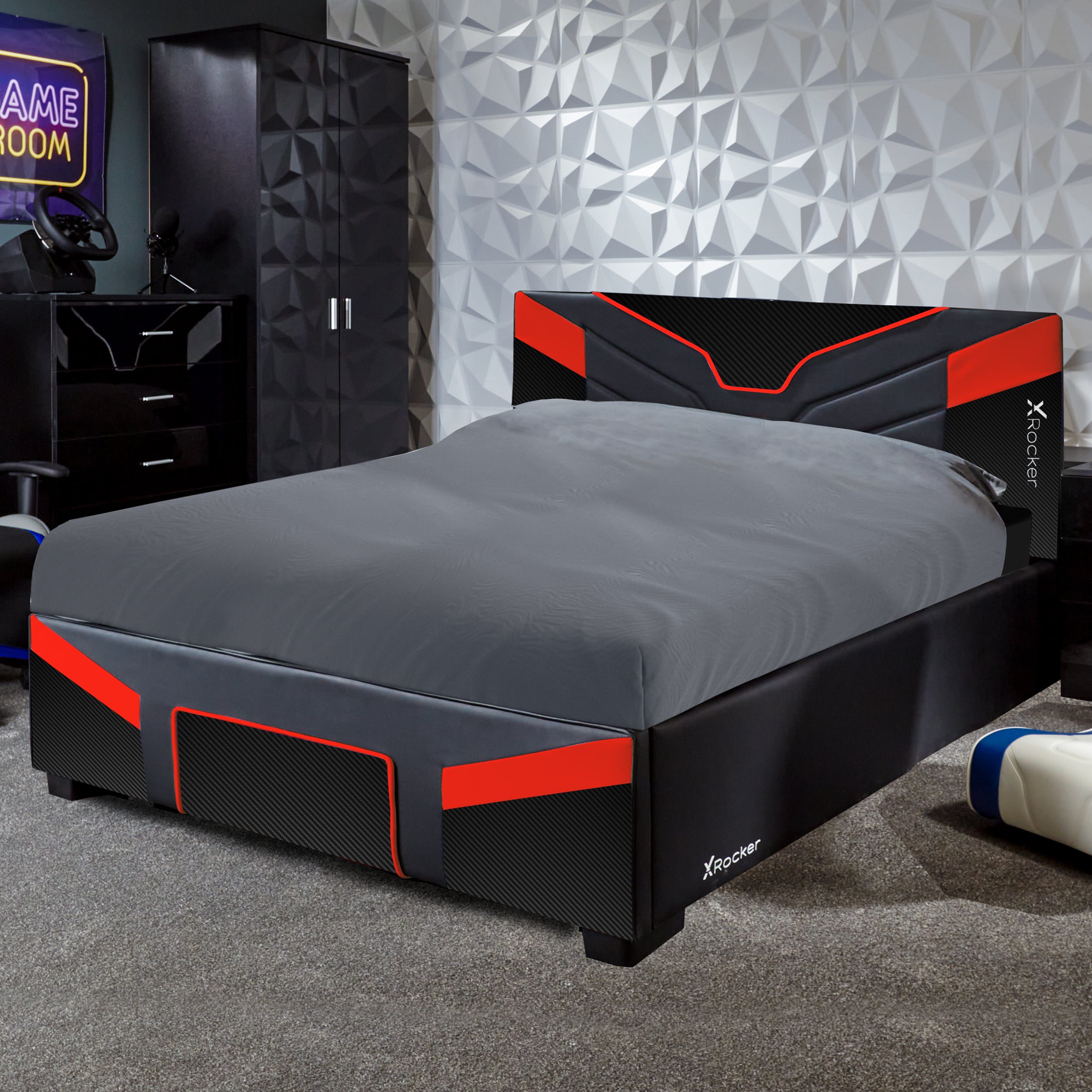 X Rocker Cerberus Mkii Ottoman Bed Frame Carbon Red