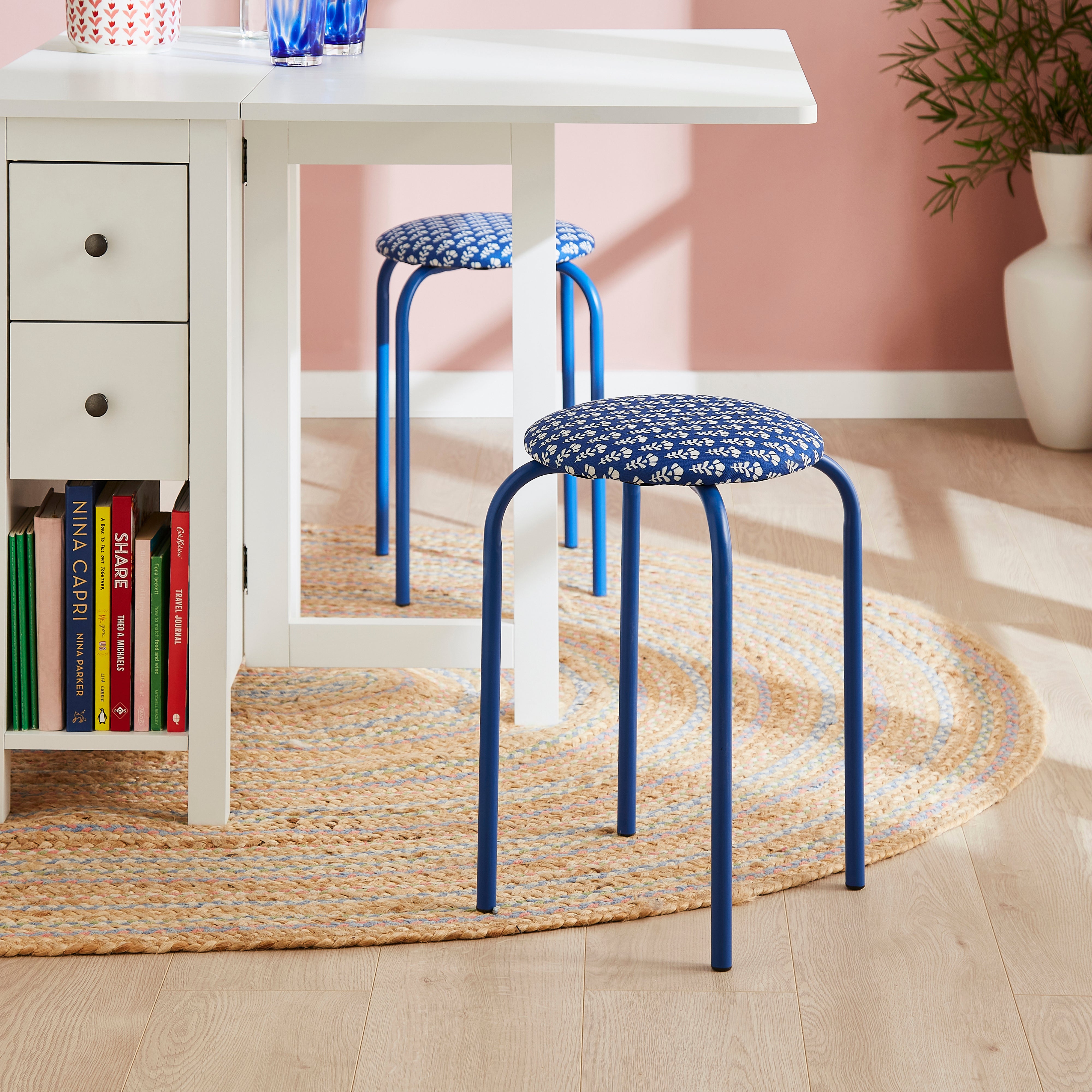 Verity Stacking Stool, Classic Blue Bonnie Print