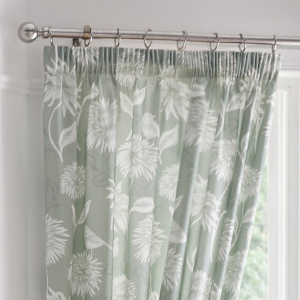 Chrysanthemum Green 168 x 183cm Pencil Pleat Curtains With Tie Backs image 1 of 2