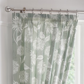Chrysanthemum Green 168 x 183cm Pencil Pleat Curtains With Tie Backs