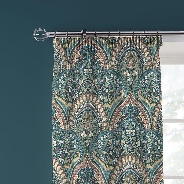 Palais Teal 168 x 183cm Pencil Pleat Curtains With Tie Backs image 1 of 2