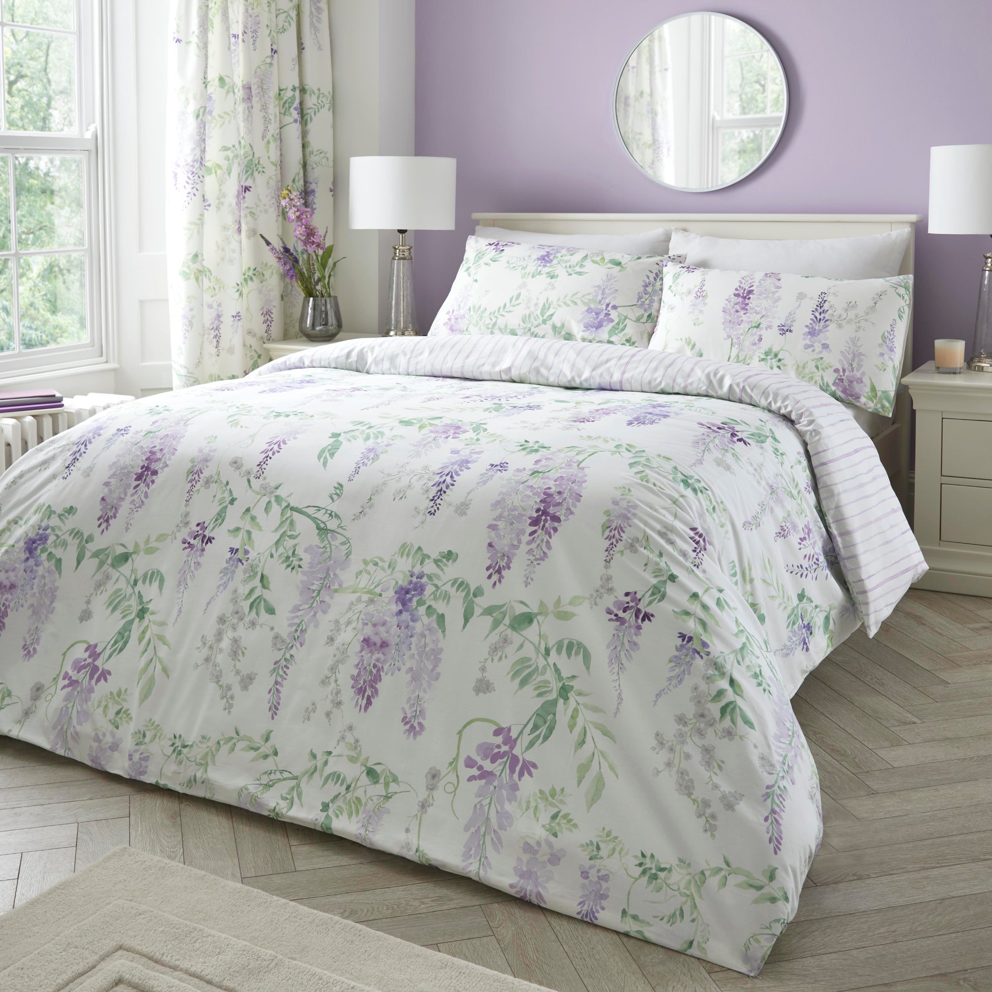 Wisteria Reversible Lilac Duvet Cover And Pillowcase Set Lilac