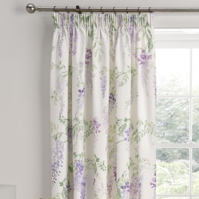 Wisteria Lilac 168 x 183cm Pencil Pleat Curtains With Tie Backs