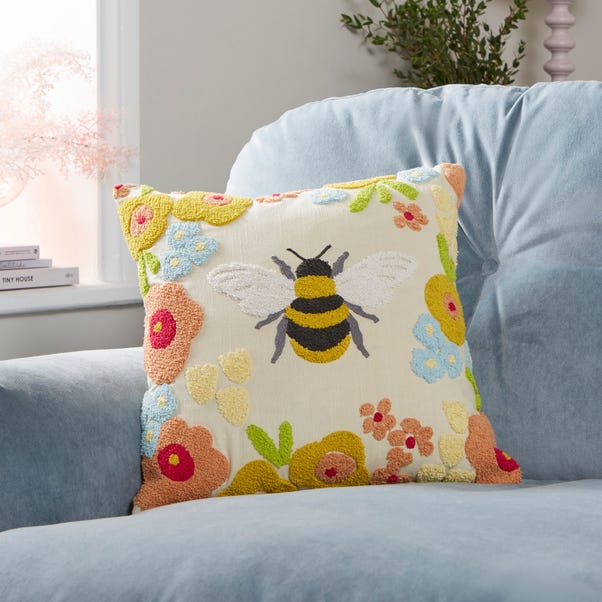 Bee Embroidered Square Cushion image 1 of 6