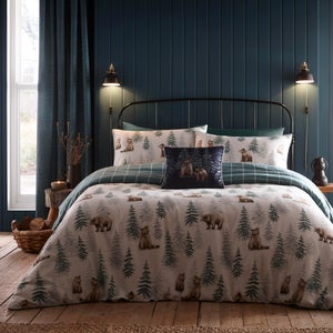 Dreams N Drapes Lodge Bear Walks Natural Duvet Cover And Pillowcase Set