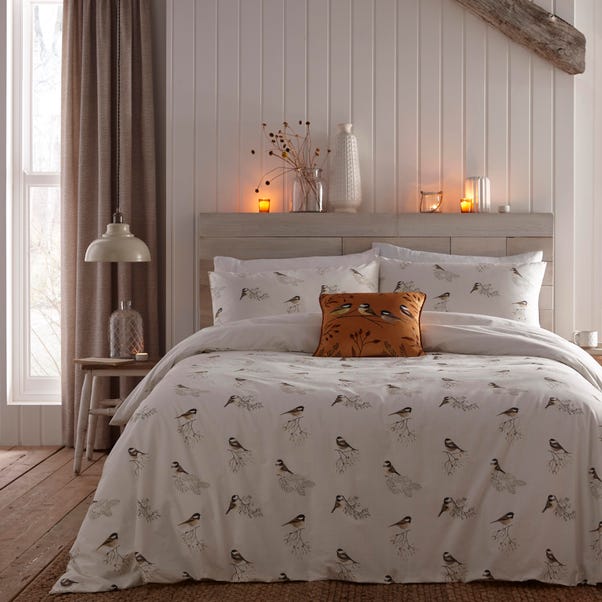 Dreams and Drapes Lodge Chickadee's Natural Duvet Cover and Pillowcase Set image 1 of 3