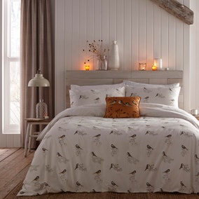 Dreams and Drapes Lodge Chickadee's Natural Duvet Cover and Pillowcase Set