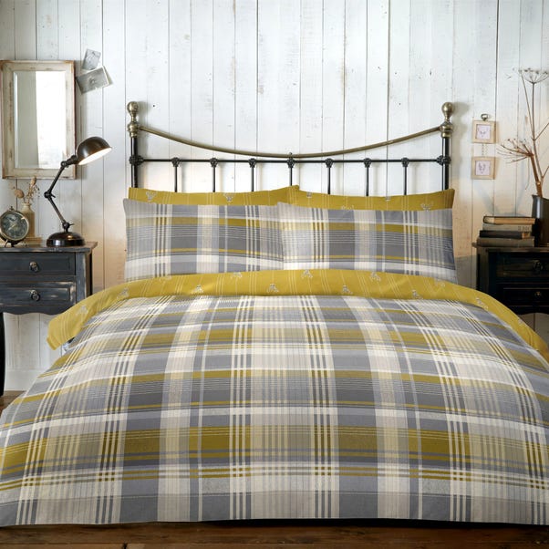Dreams and Drapes Lodge Connolly Check Ochre Duvet Cover and Pillowcase Set image 1 of 3