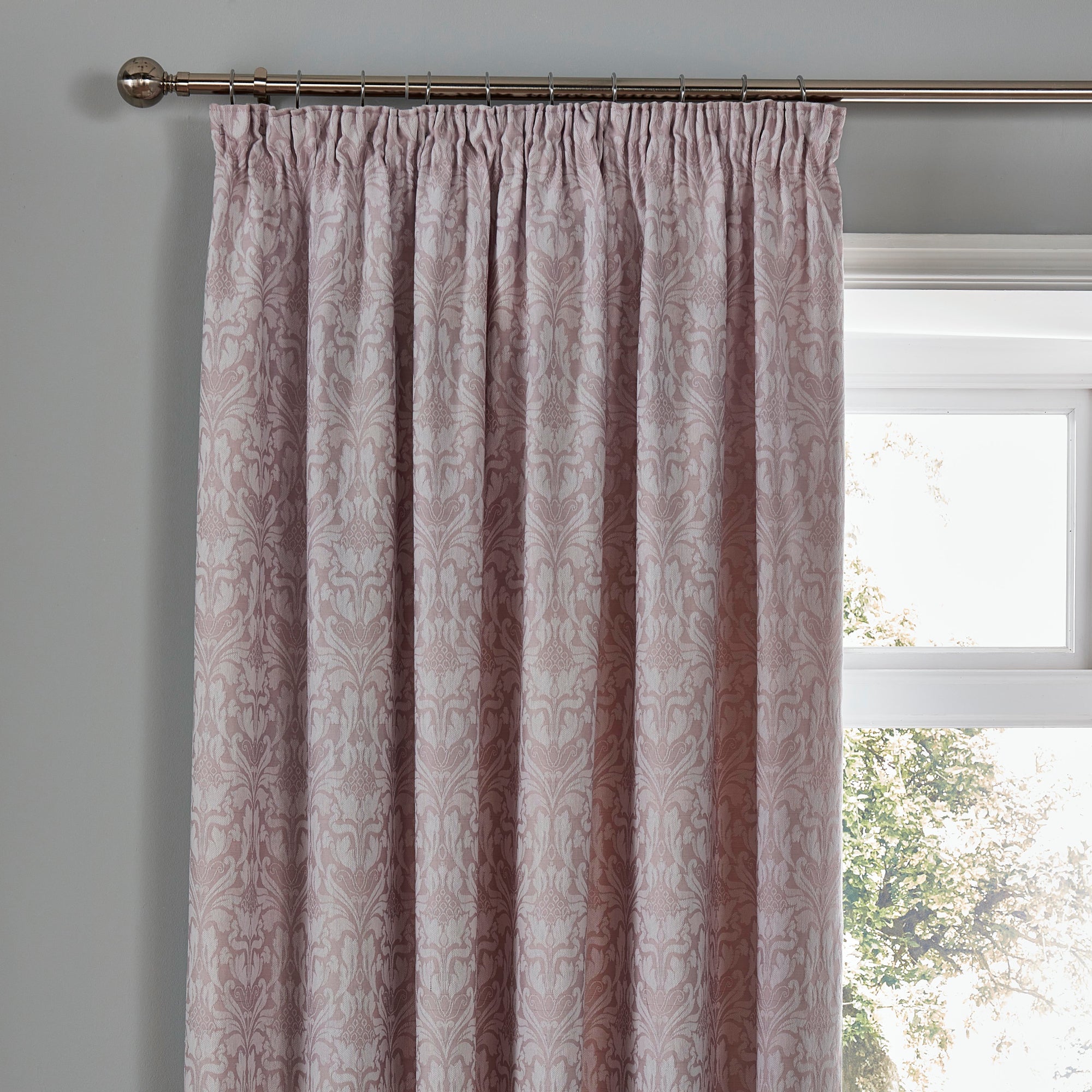 Woven Hawthorne Lavender Pair of Pencil Pleat Curtains With Tie Backs