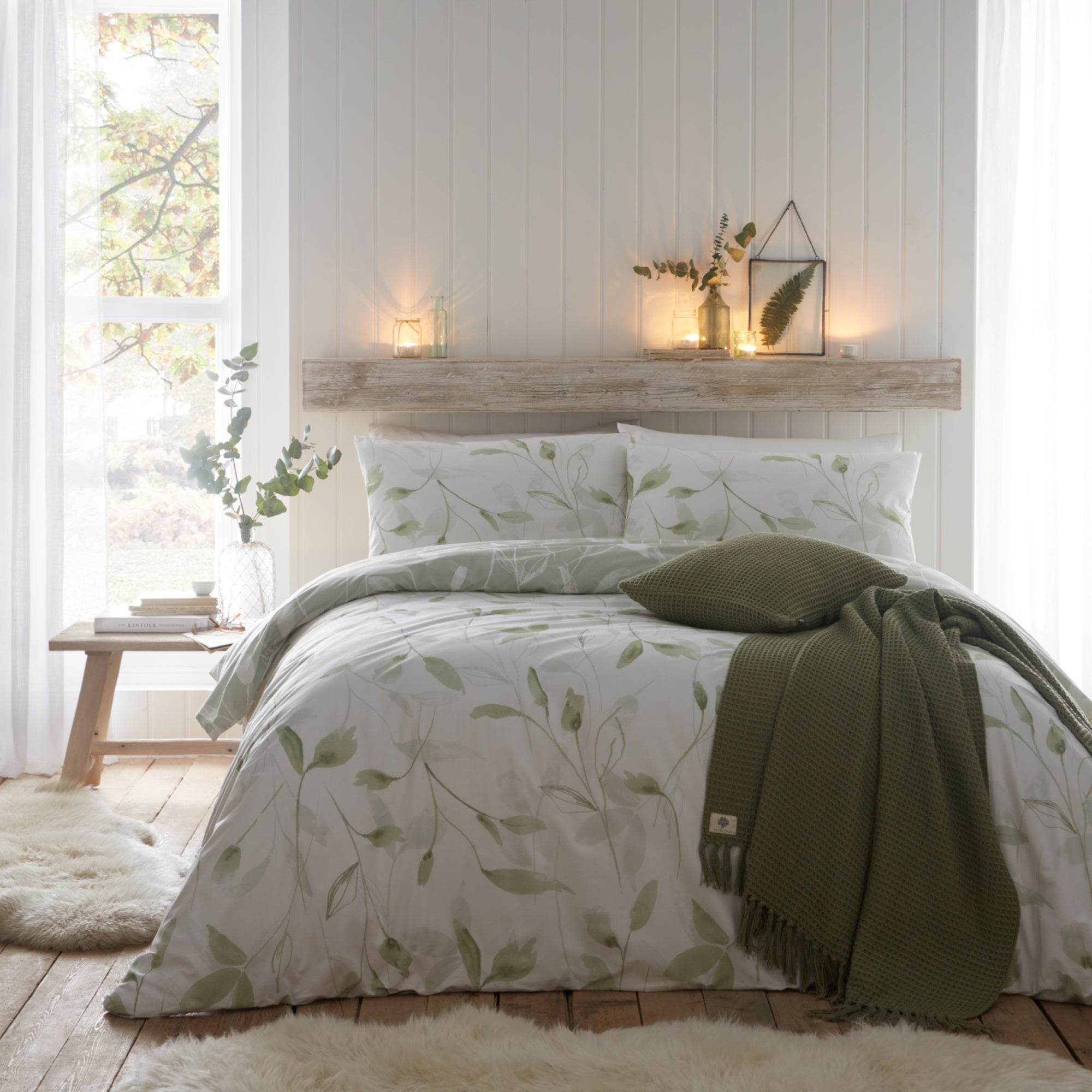 Photos - Bed Linen Drift Home Eliza Green Duvet Cover and Pillowcase Set Green 