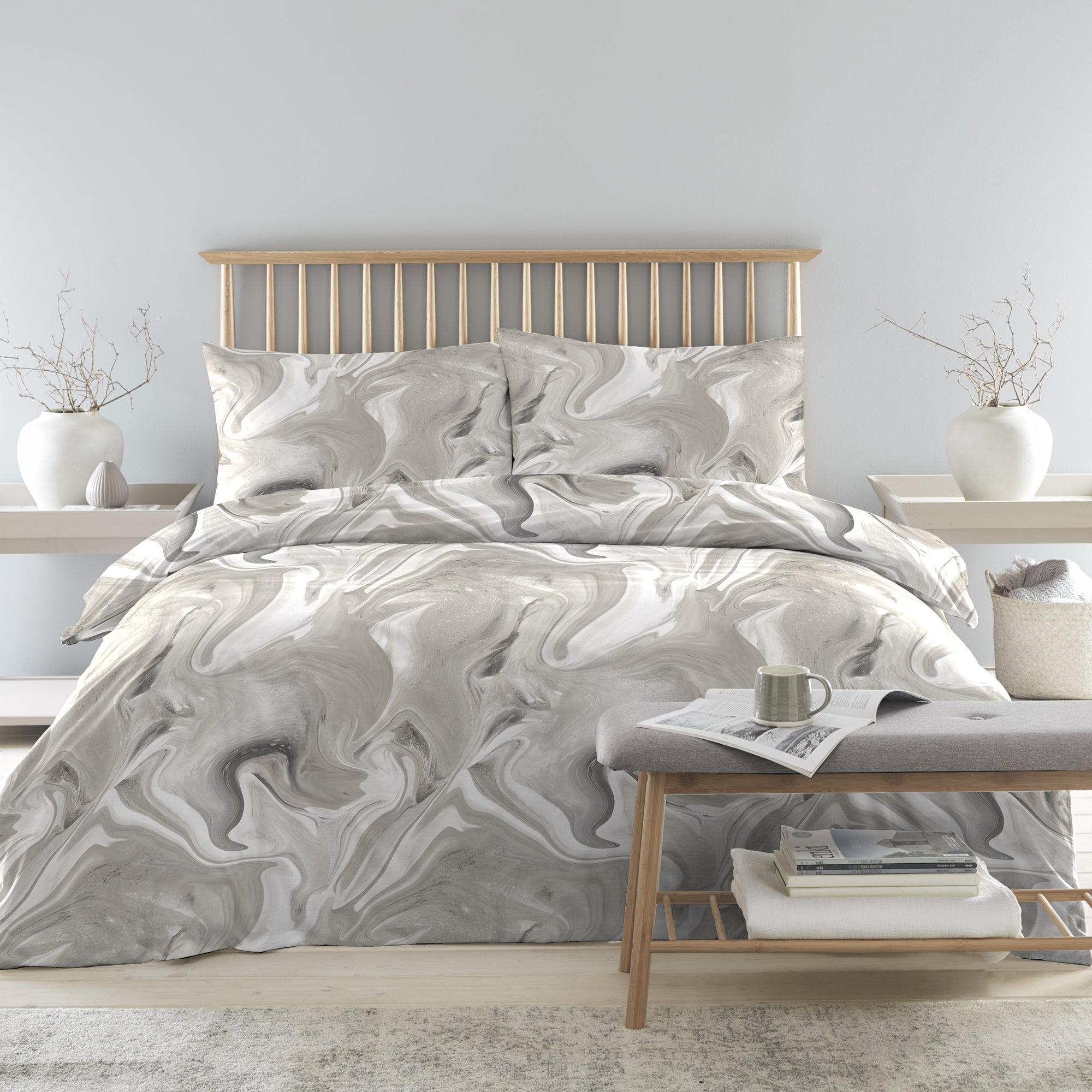 Drift Home Marble Linen Duvet Cover And Pillowcase Set Linen