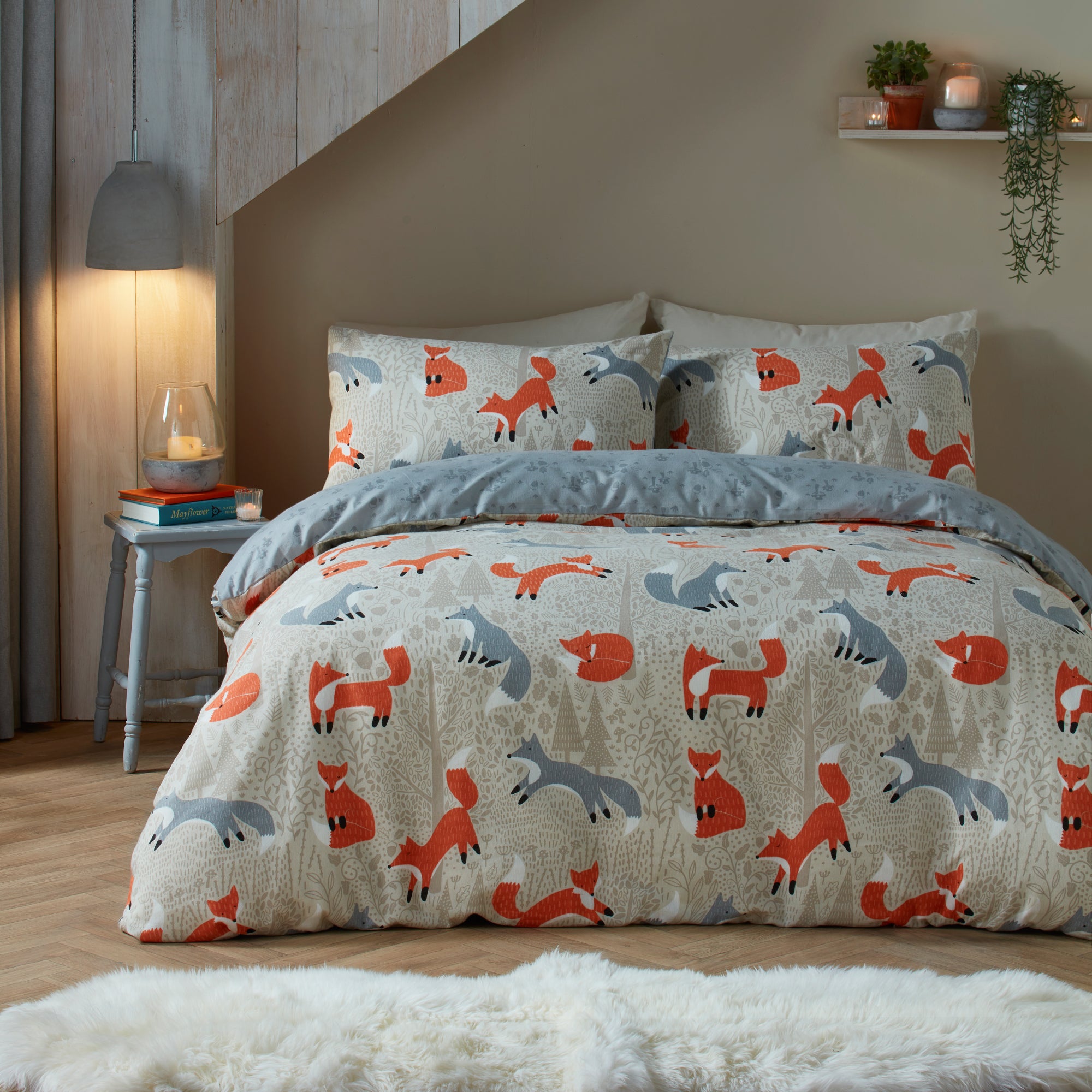 Photos - Bed Linen Fusion Snug Foraging Fox Natural Duvet Cover and Pillowcase Set Natural 