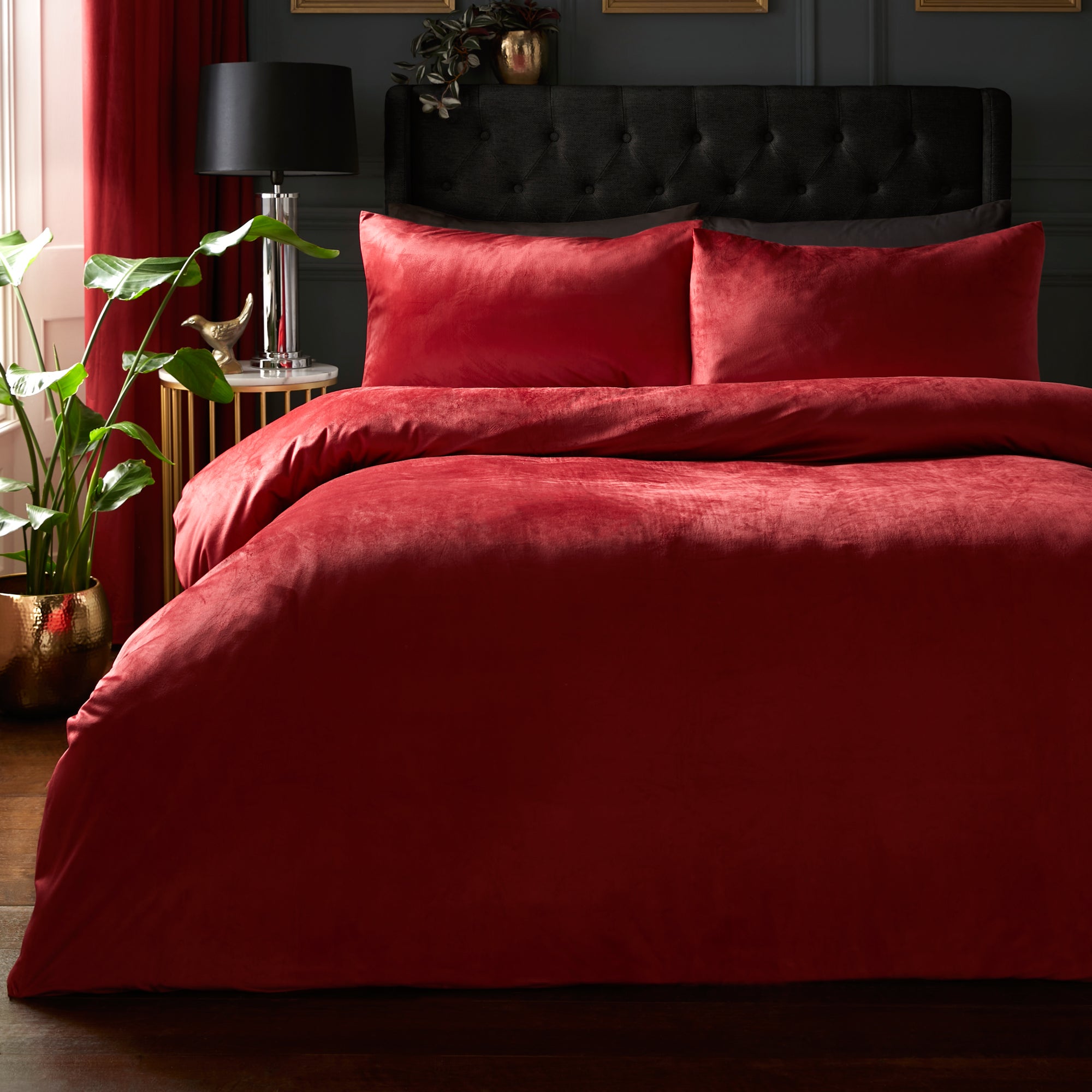 Image of Laurence Llewelyn Bowen Montrose Claret Duvet Cover and Pillowcase Set Claret (Red)