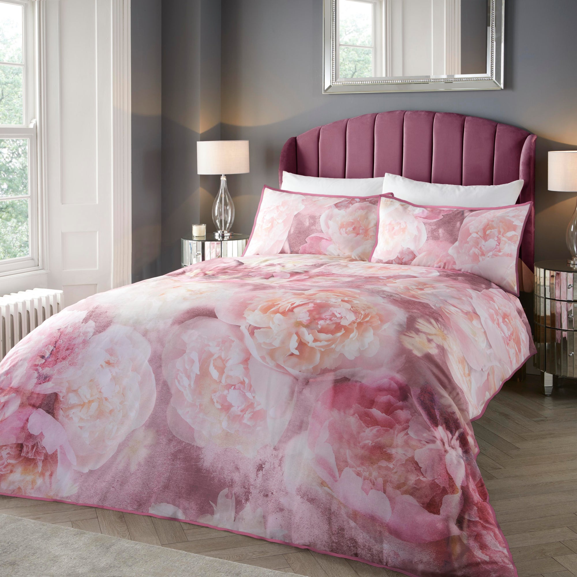 Soiree Rose Bloom Pink Duvet Cover And Pillowcase Set Pink