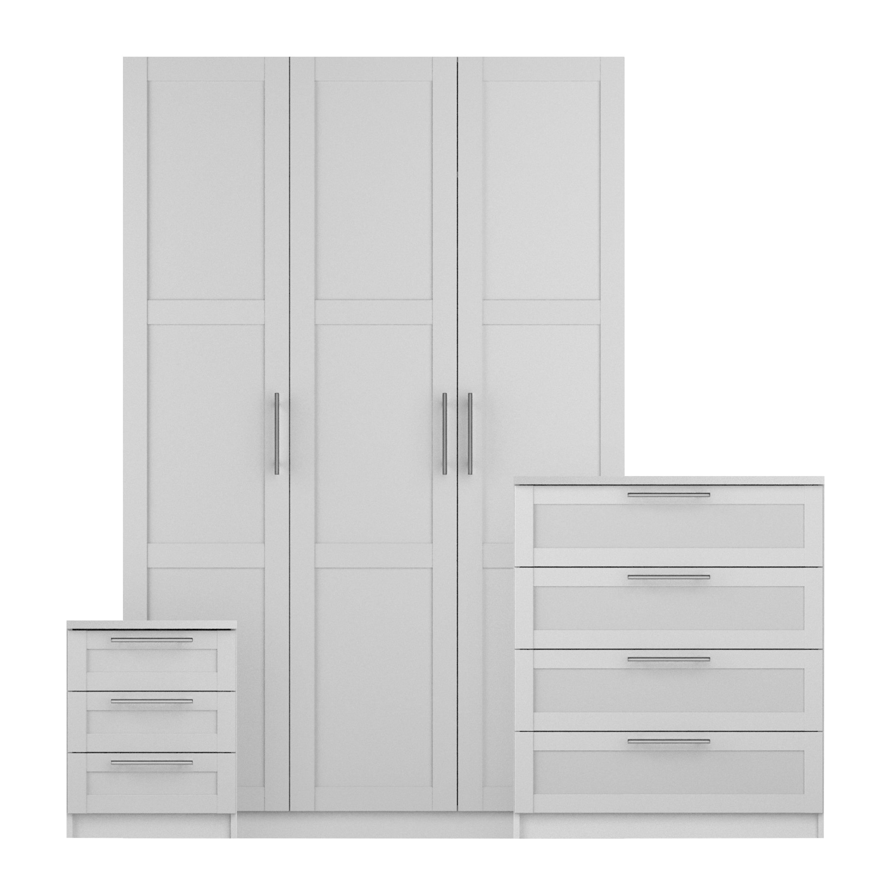 Sudbury Framed 3 Piece Triple Wardrobe Bedroom Furniture Set White