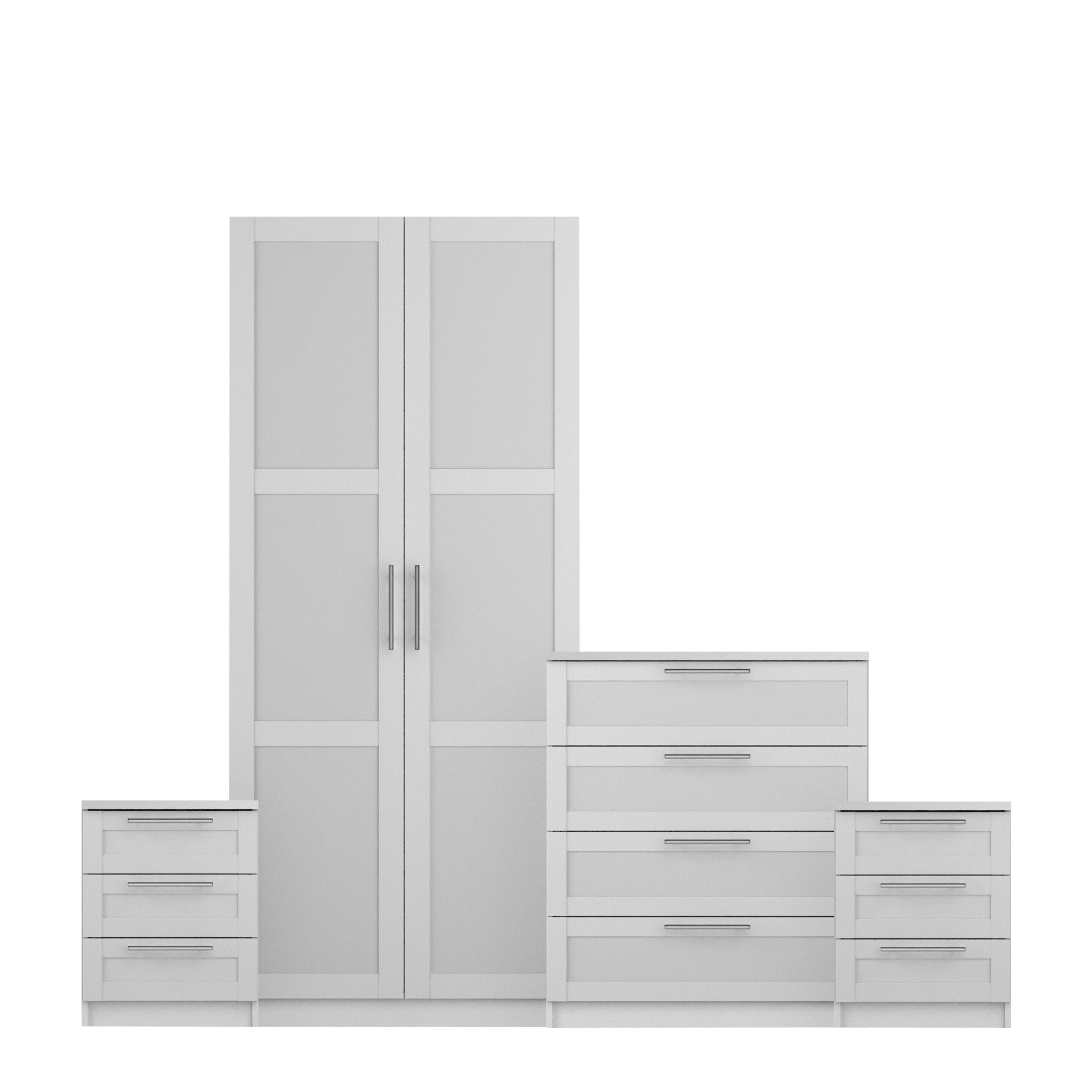 Sudbury Framed 4 Piece Double Wardrobe Bedroom Furniture Set White