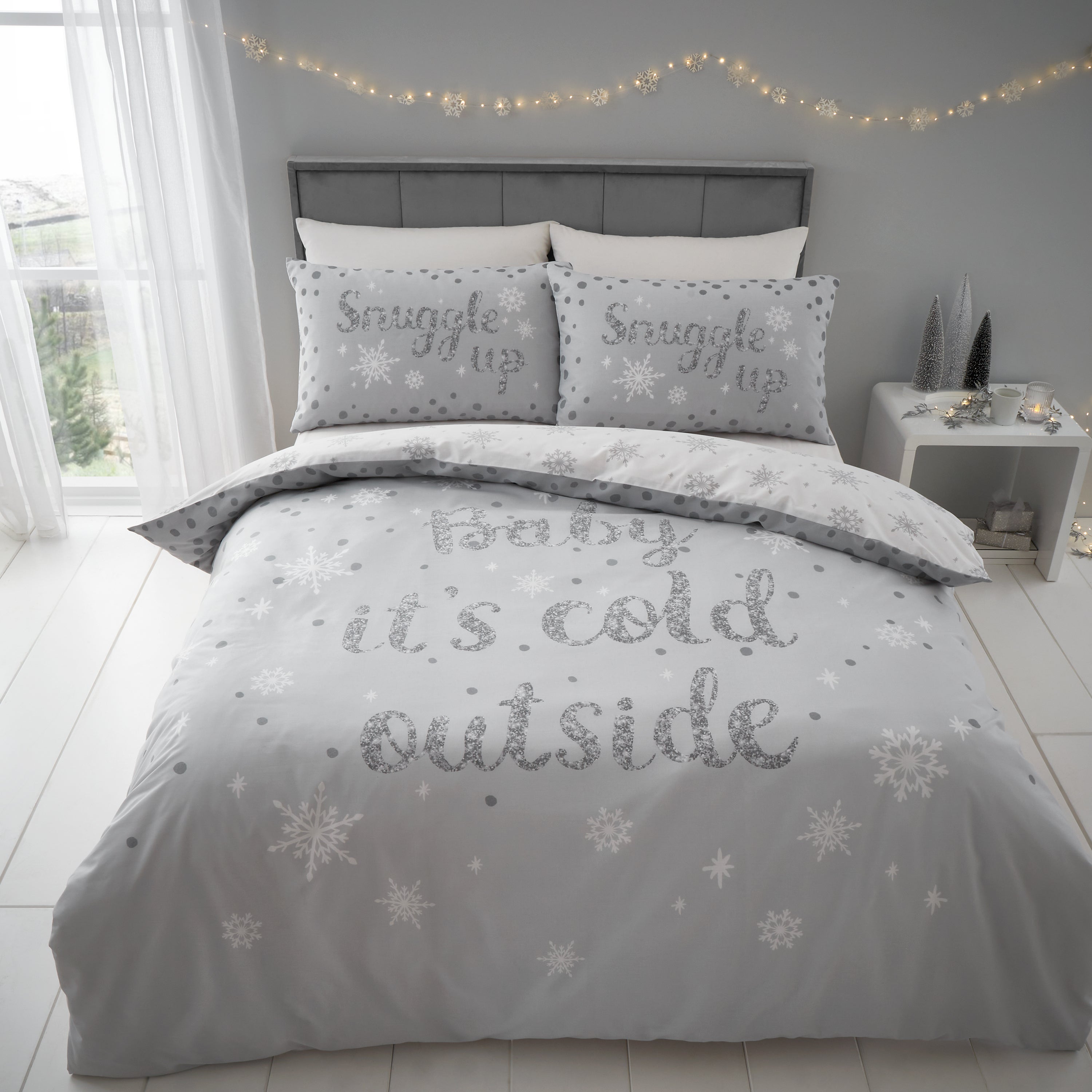 Catherine Lansfield Baby Its Cold Outside Reversible Duvet Cover And Pillowcase Set Grey