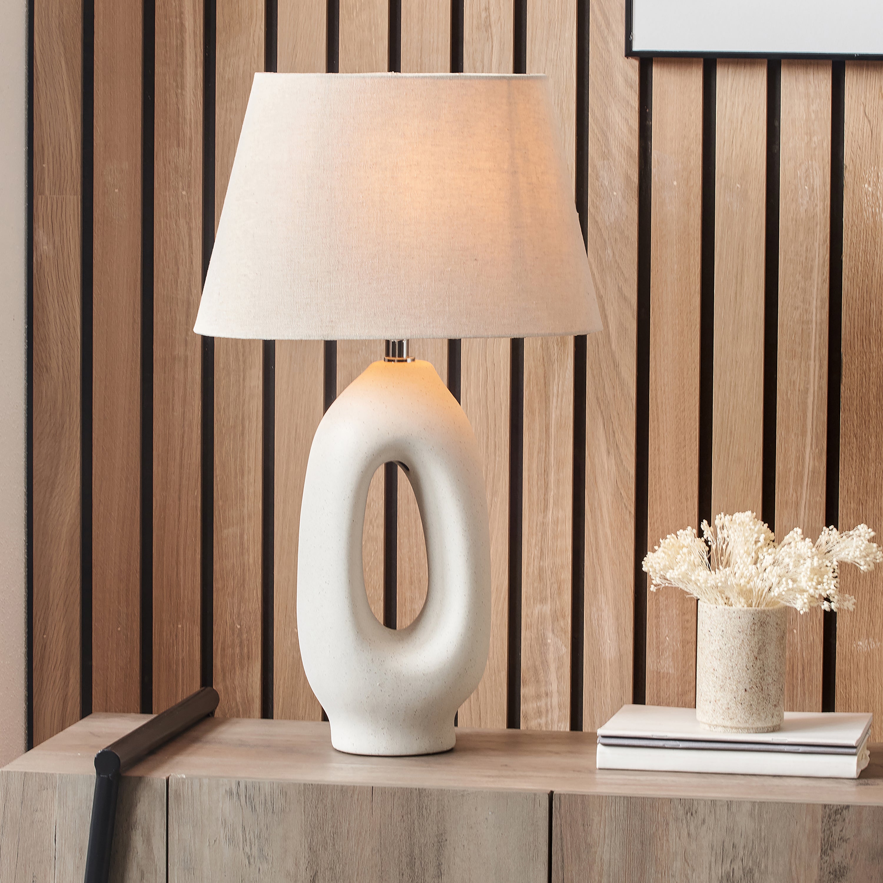 Laila Natural Organic Tall Ceramic Table Lamp Cream