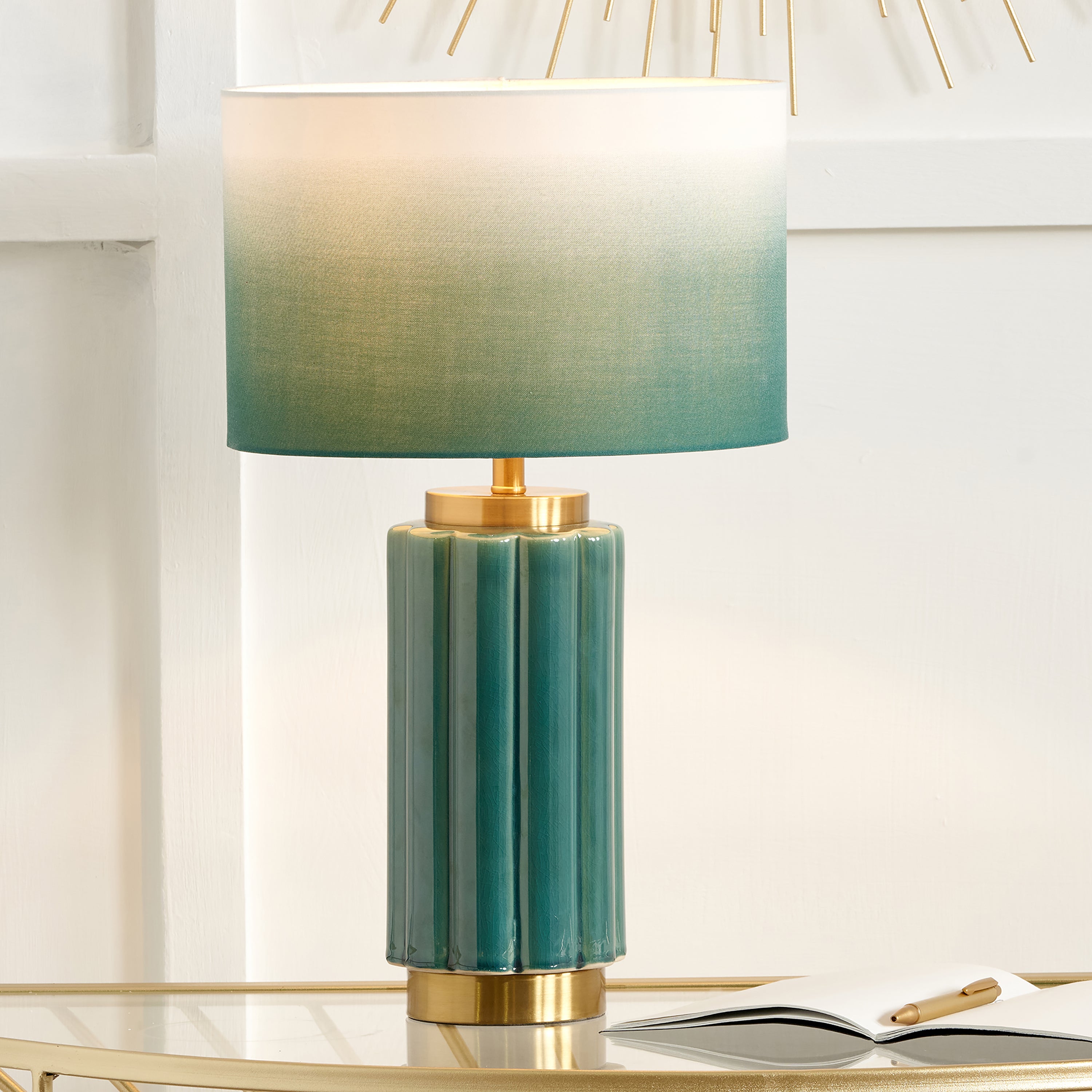 Lushan Scalloped Ceramic Table Lamp Teal Green