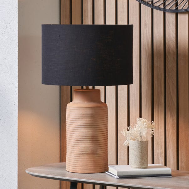 Sierra Tall Ribbed Terracotta and Linen Table Lamp image 1 of 5