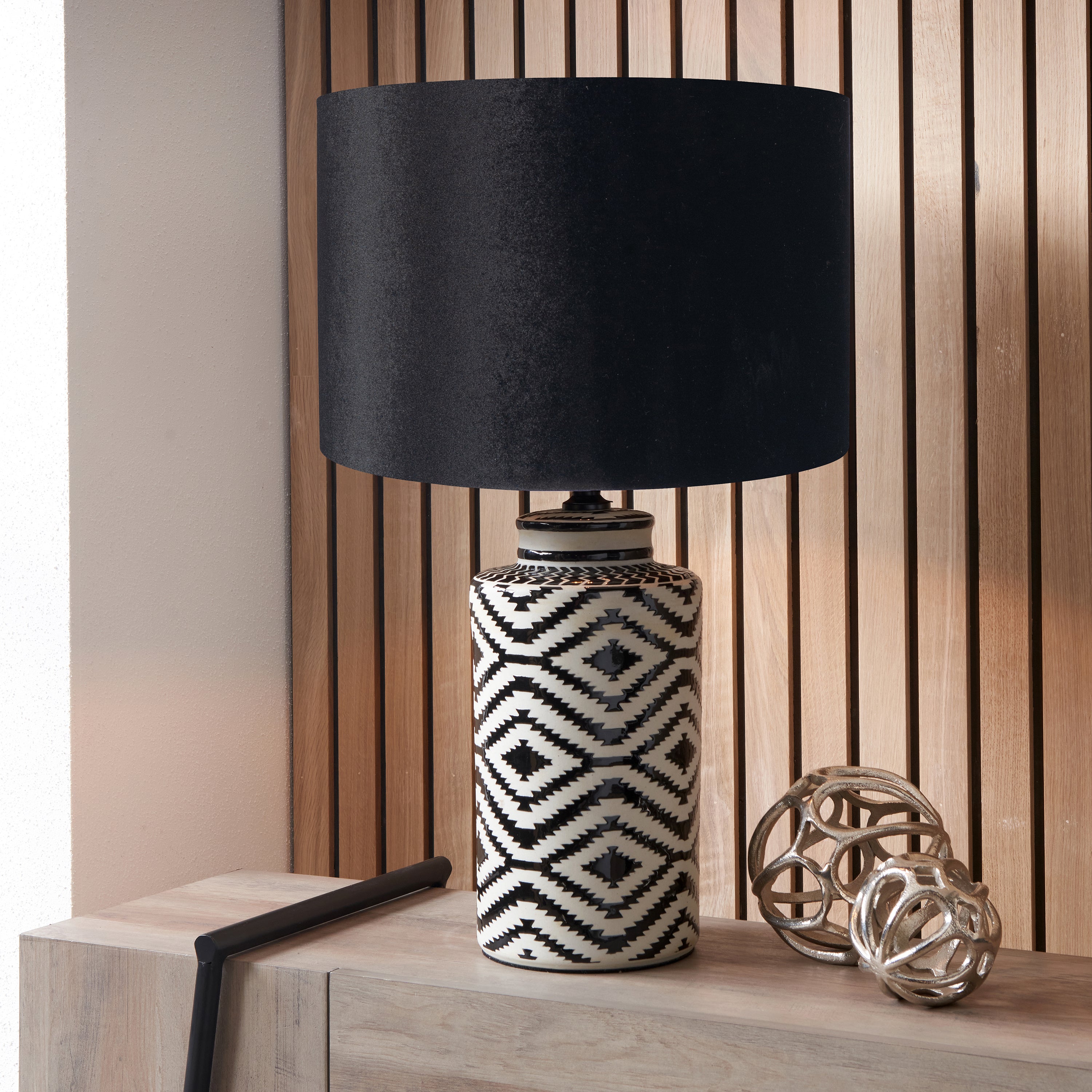 Chirala Tall Ikat Ceramic and Velvet Table Lamp Black