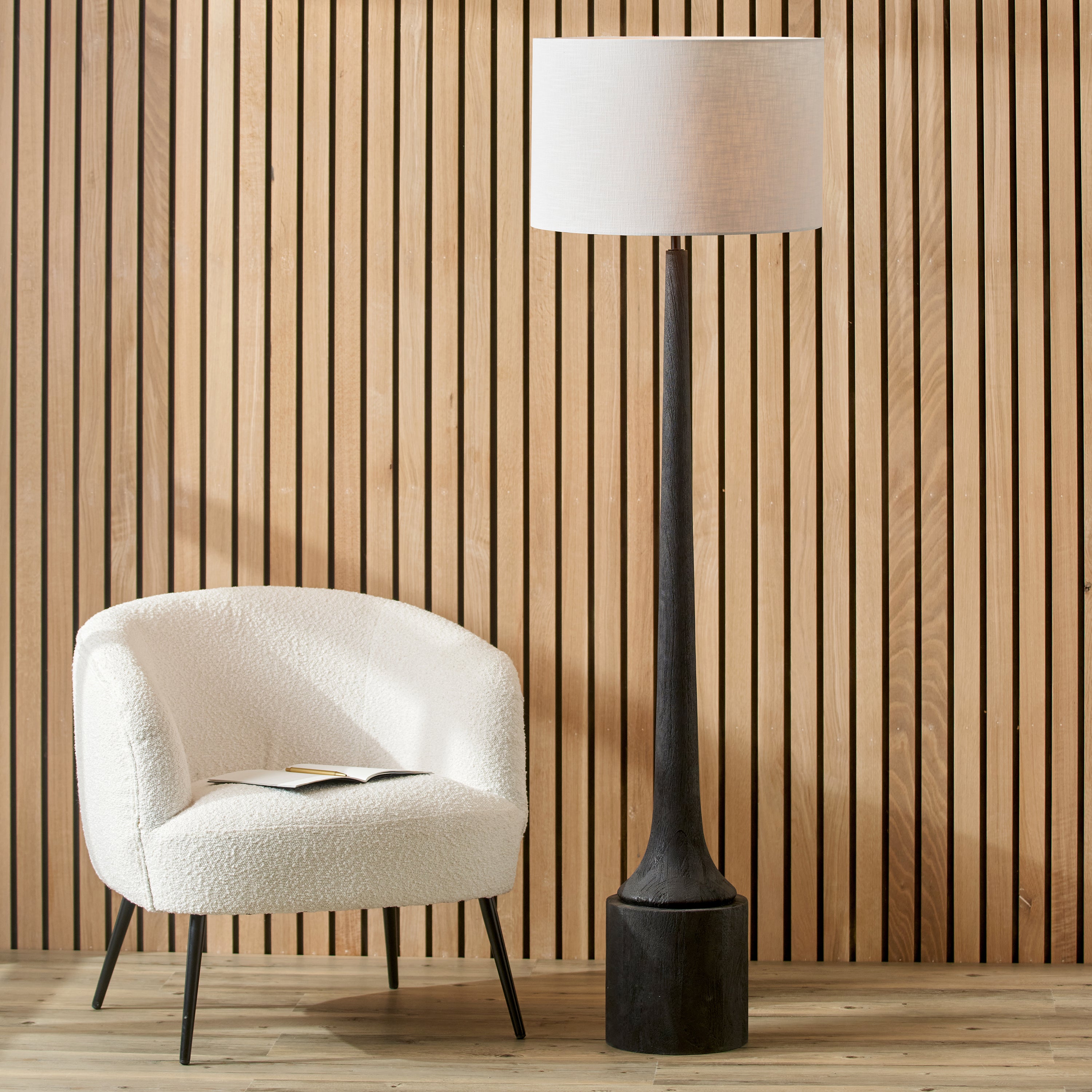 Marin Black Wood Tall Neck Floor Lamp
