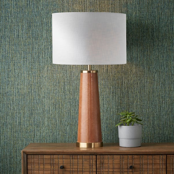 Laurence Tan Leather Brass Table Lamp image 1 of 4