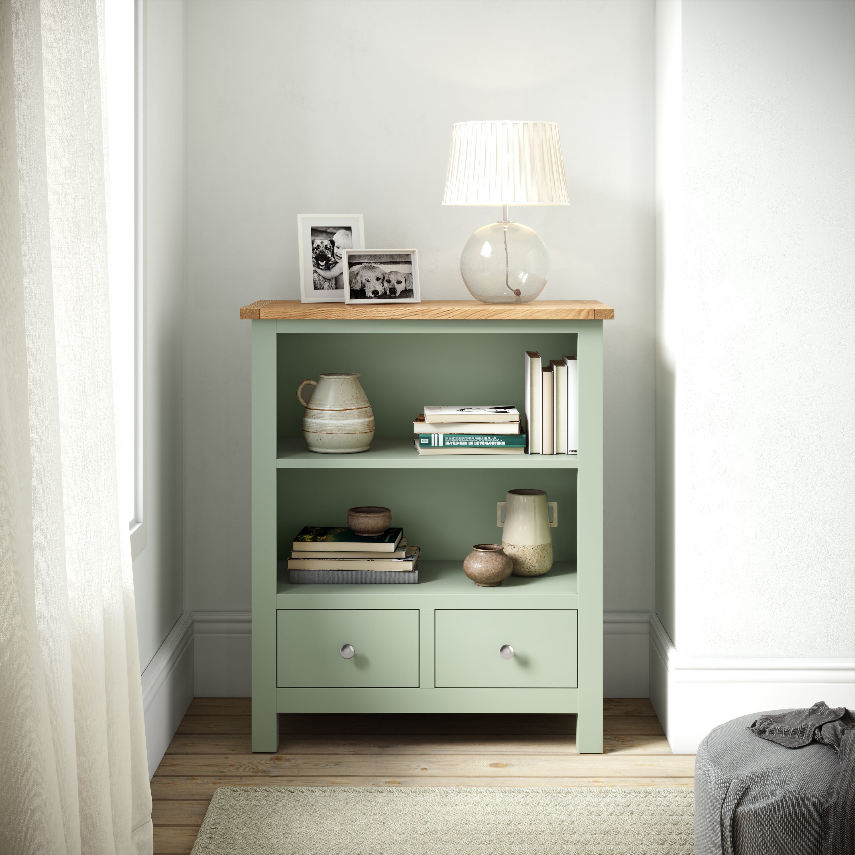 Bromley Low Bookcase Sage Green